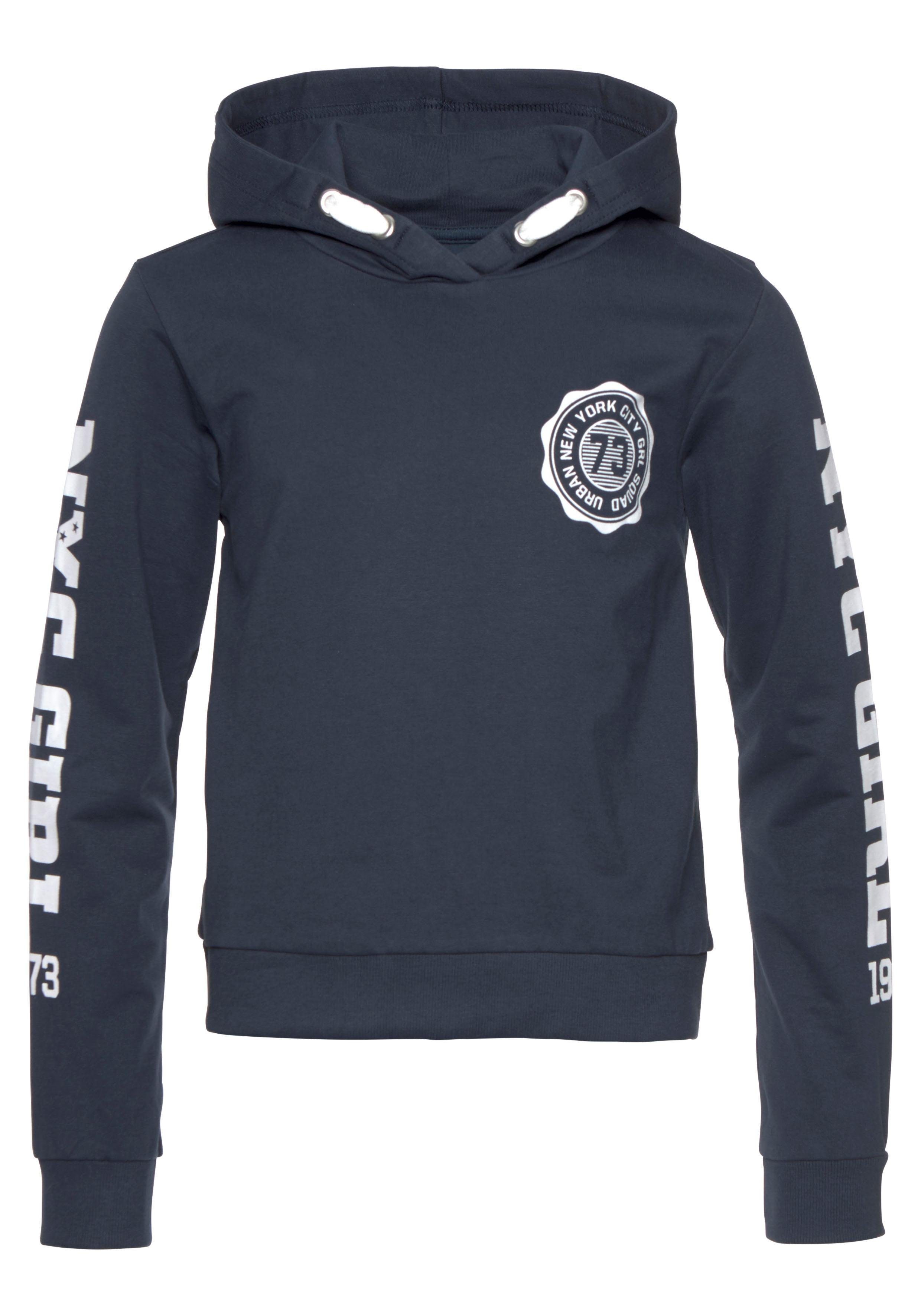 KIDSWORLD Hoodie Shirt met mouwprint Lange mouwen, met stijlvolle print, met capuchon, van katoen