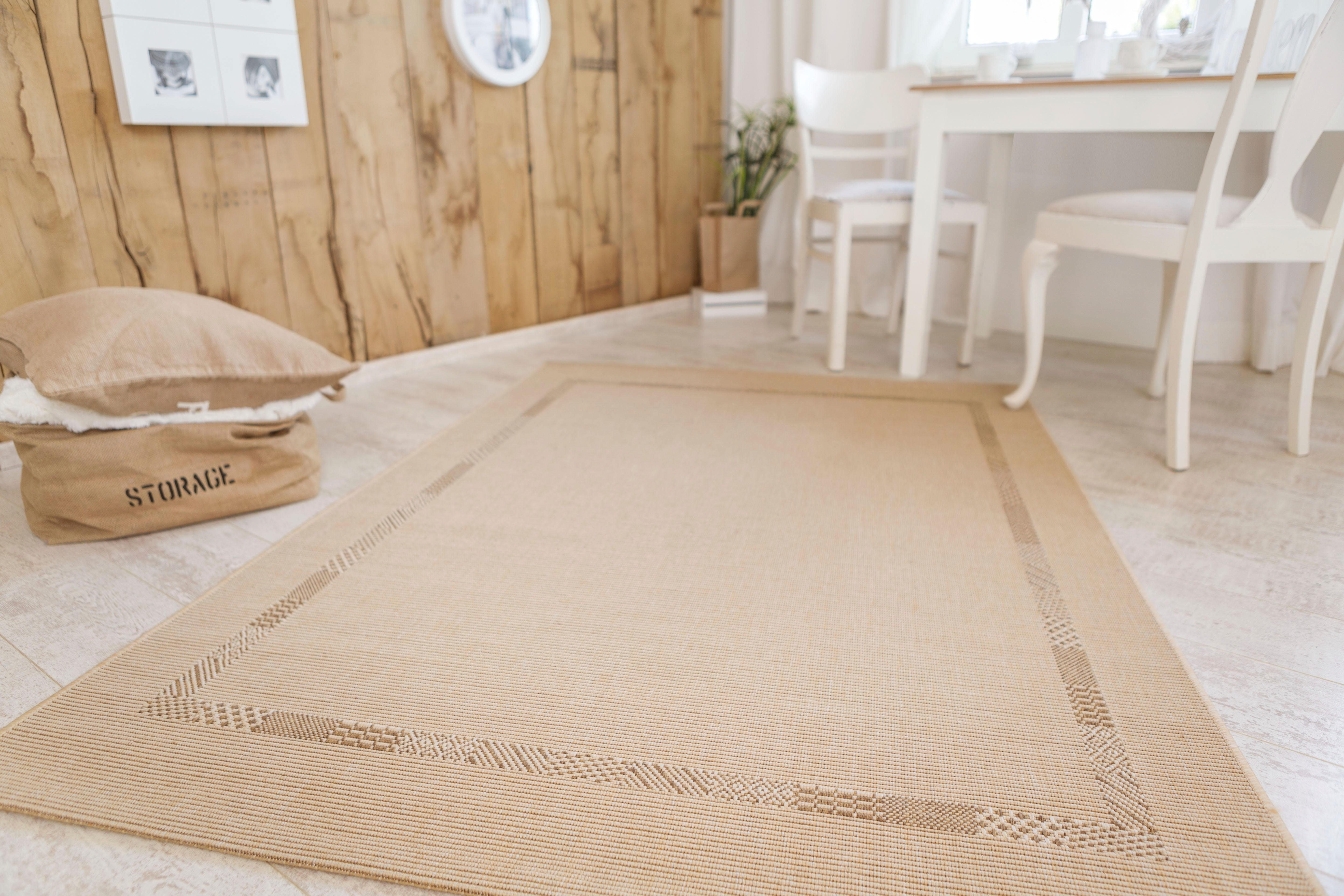 Andiamo Vloerkleed Montana Platweefsel, mêlee, met randdessin, geschikt voor binnen en buiten