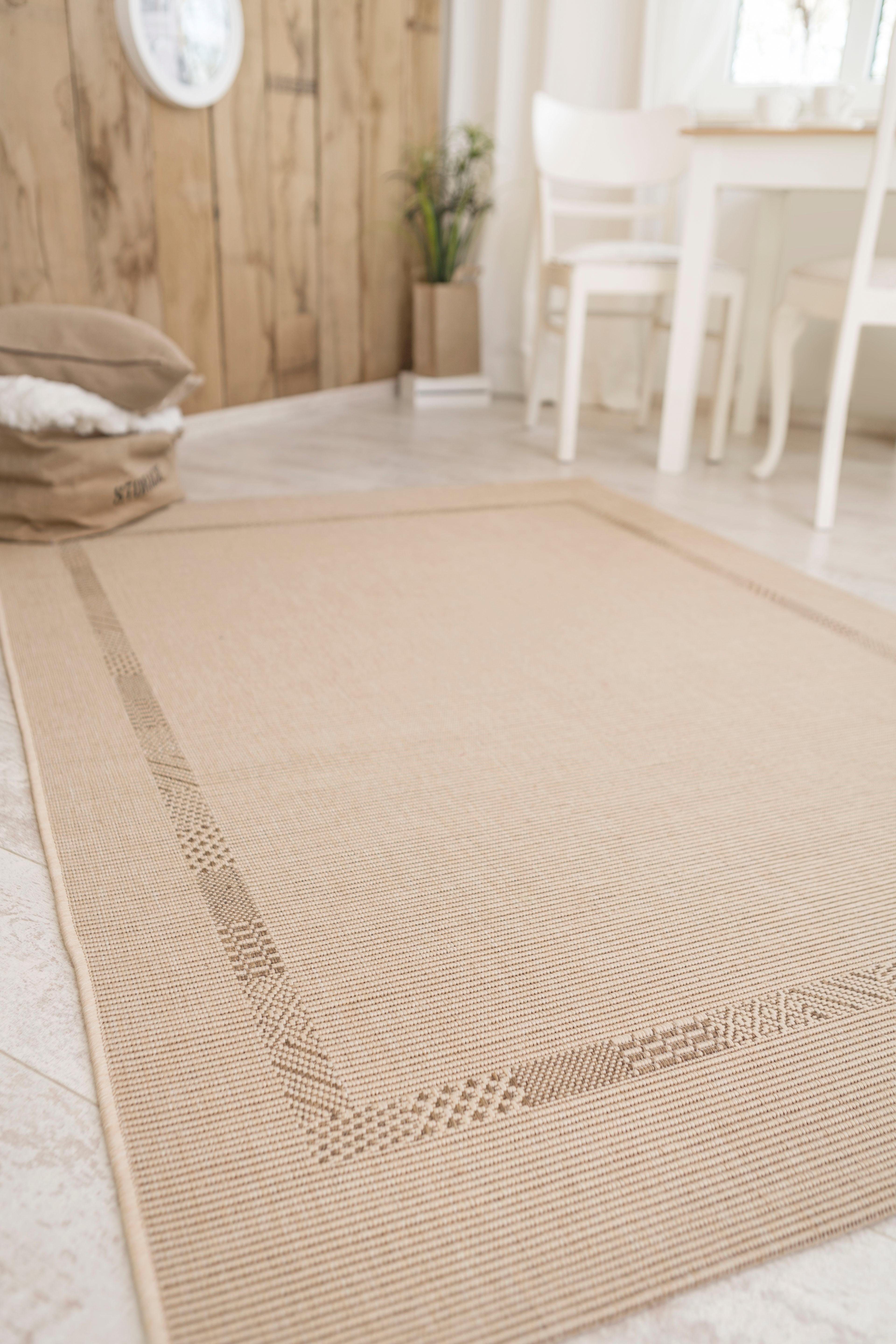 Andiamo Vloerkleed Montana Platweefsel, mêlee, met randdessin, geschikt voor binnen en buiten
