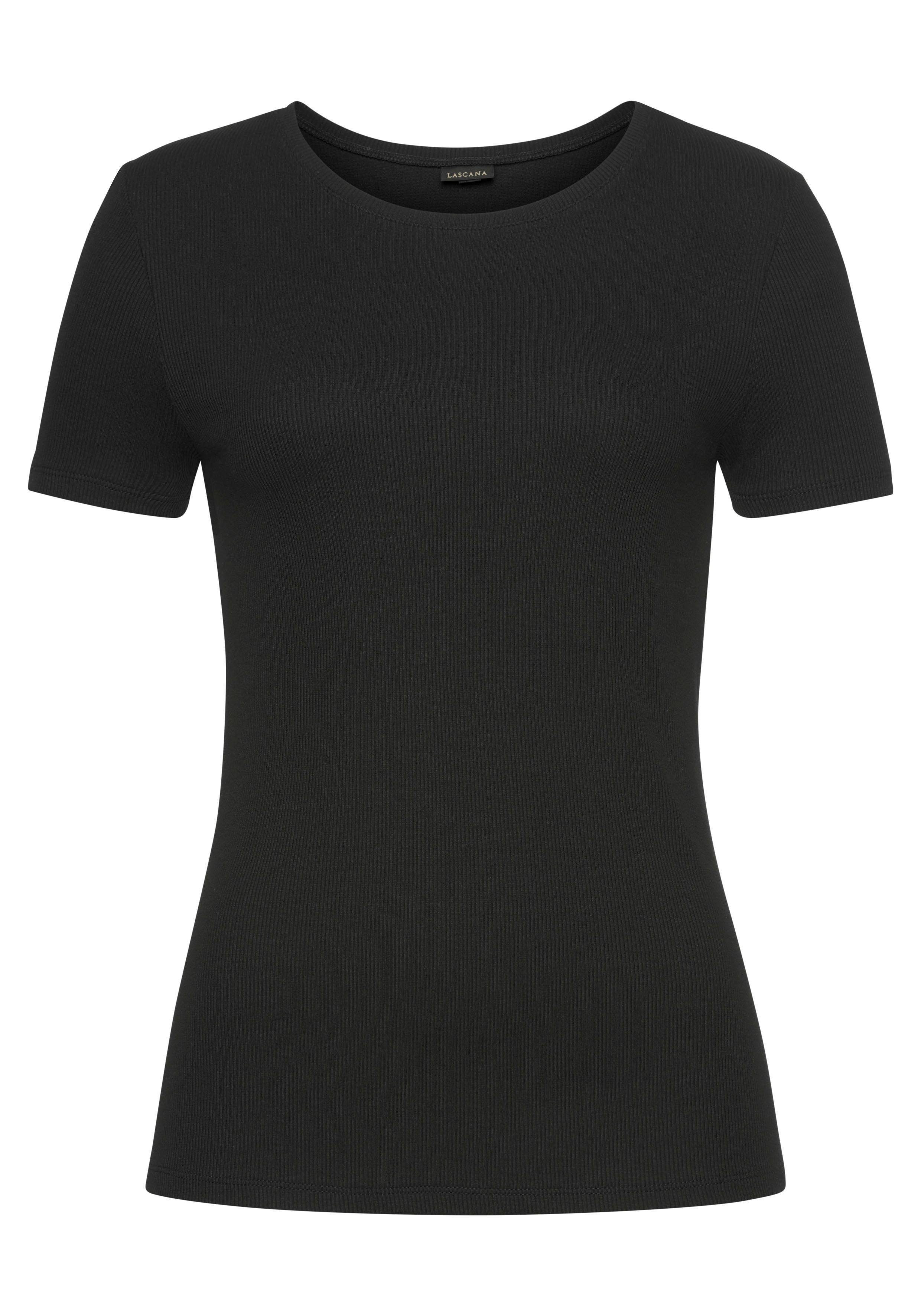 Lascana T-shirt van zacht ribmateriaal (Set van 2)