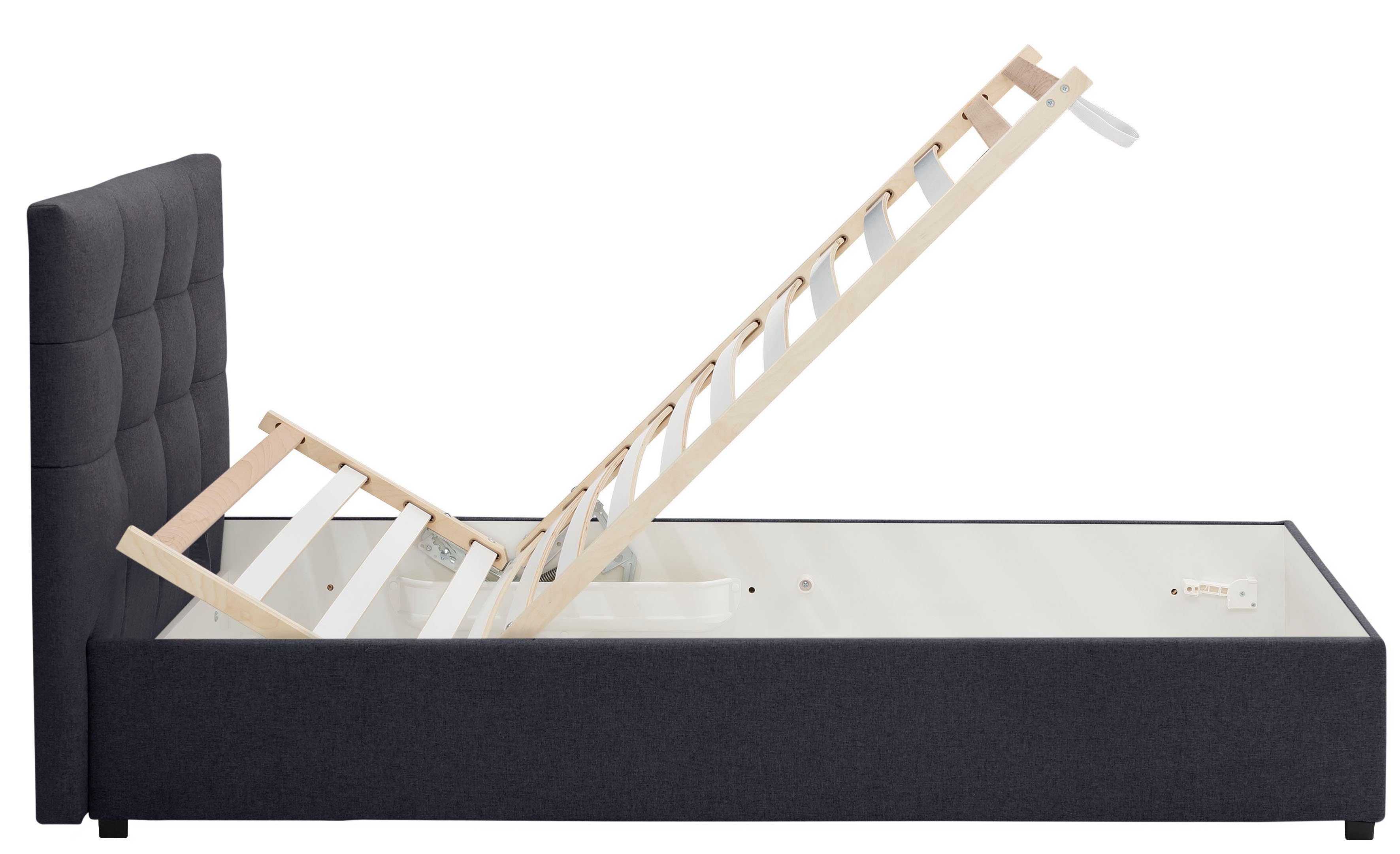 Lüttenhütt Gestoffeerd bed Endres met bedkist, naar keuze zonder matras/lattenbodem of incl. matras