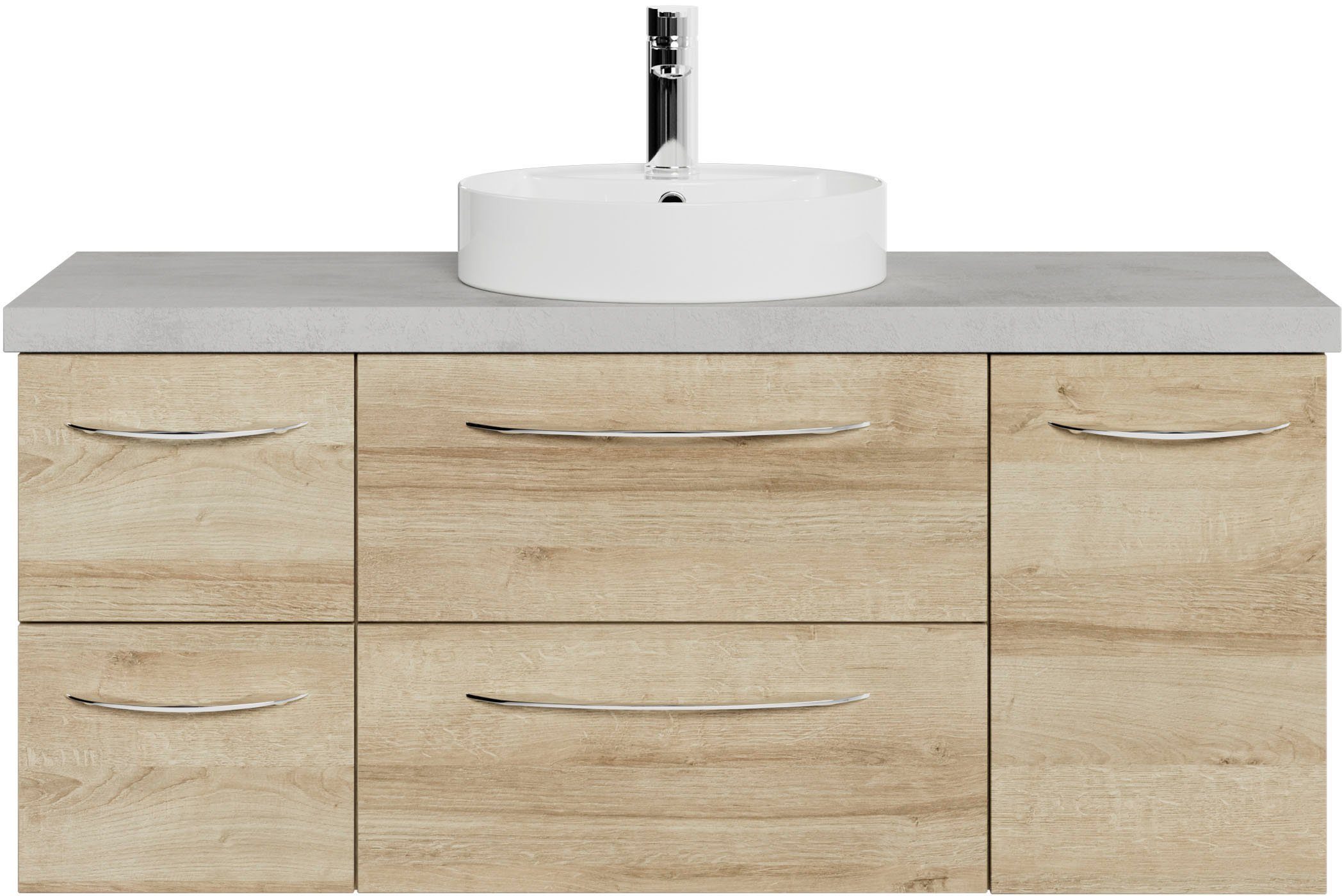 Saphir Wastafelonderkast Serie 4035 keramieken opzetwasbak met onderkast, 118 cm breed Wasplaats, 4 lades, 1 deur, incl. deurdemper, handgreep chroom