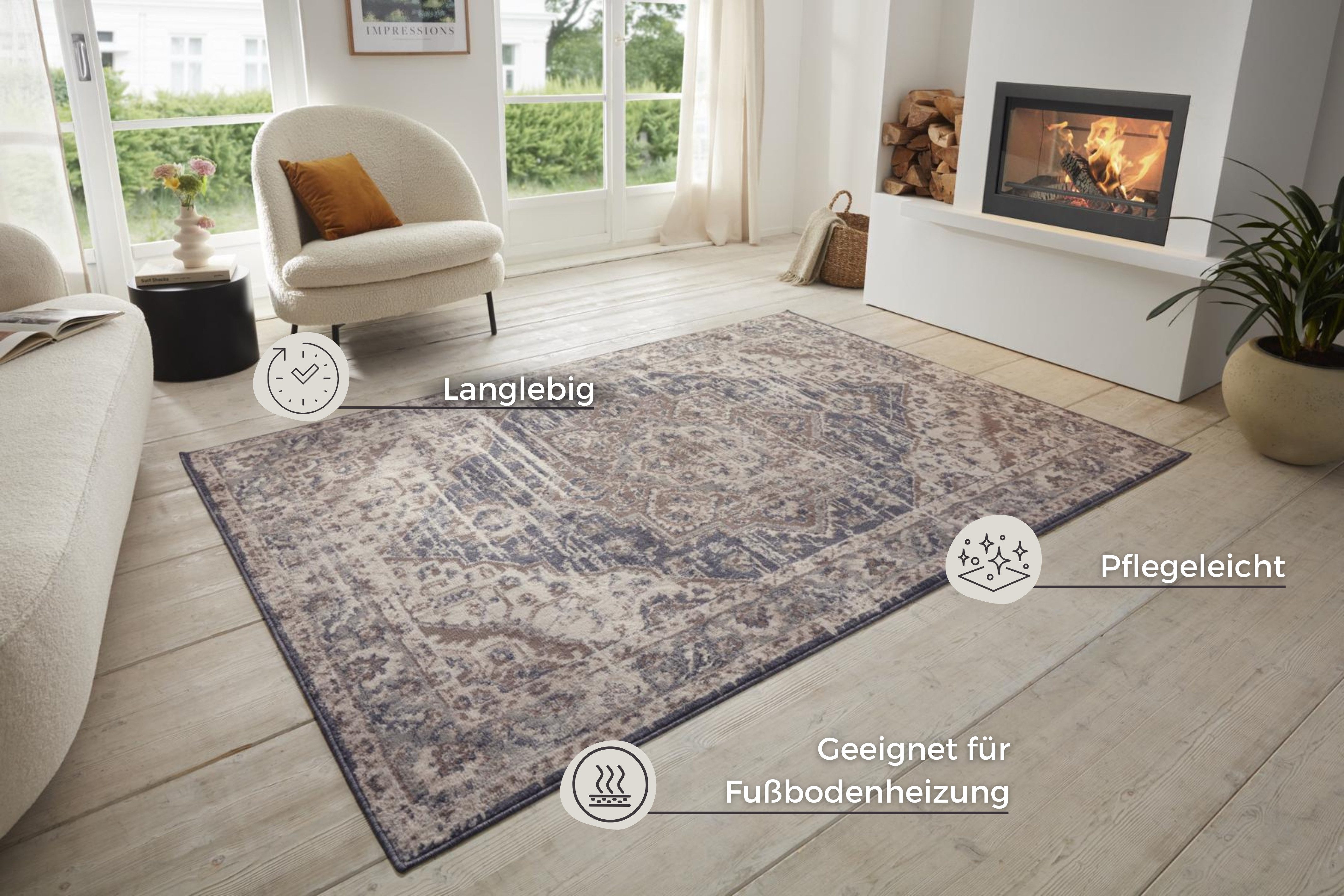 HANSE Home Vloerkleed Zand Korte pool, loper, oriënt, vintage, woonkamer, slaapkamer, eetkamer