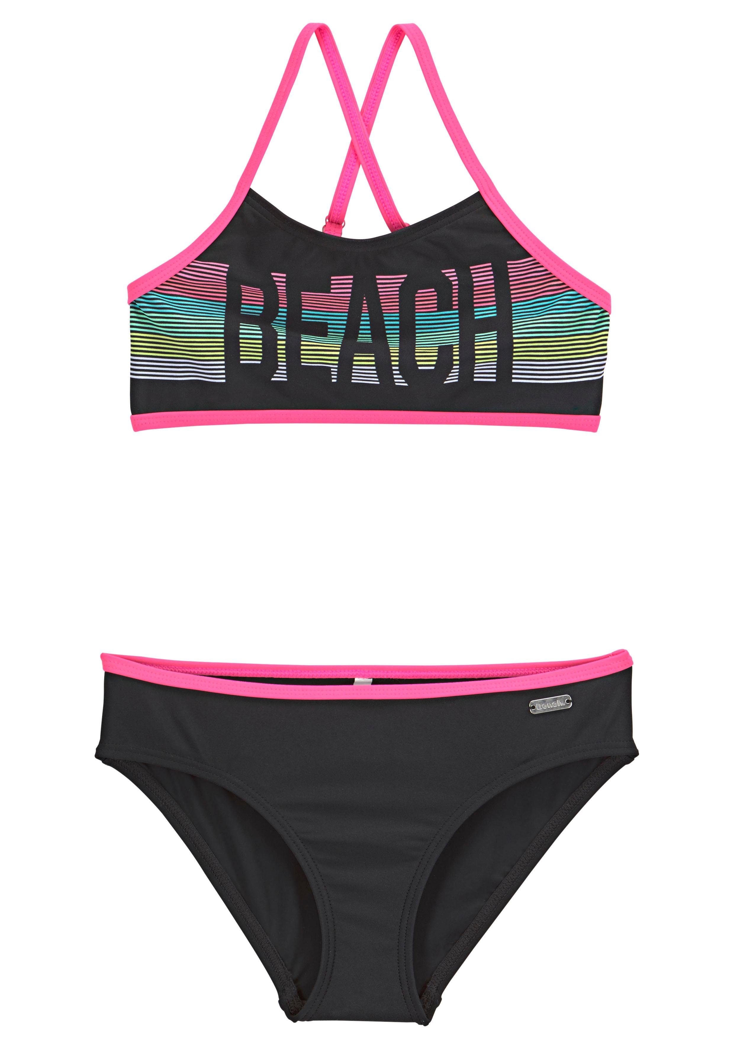 Bench. Bustierbikini met pinkkleurige contrasterende paspels meisjes bikini's maat 170/176 zwart