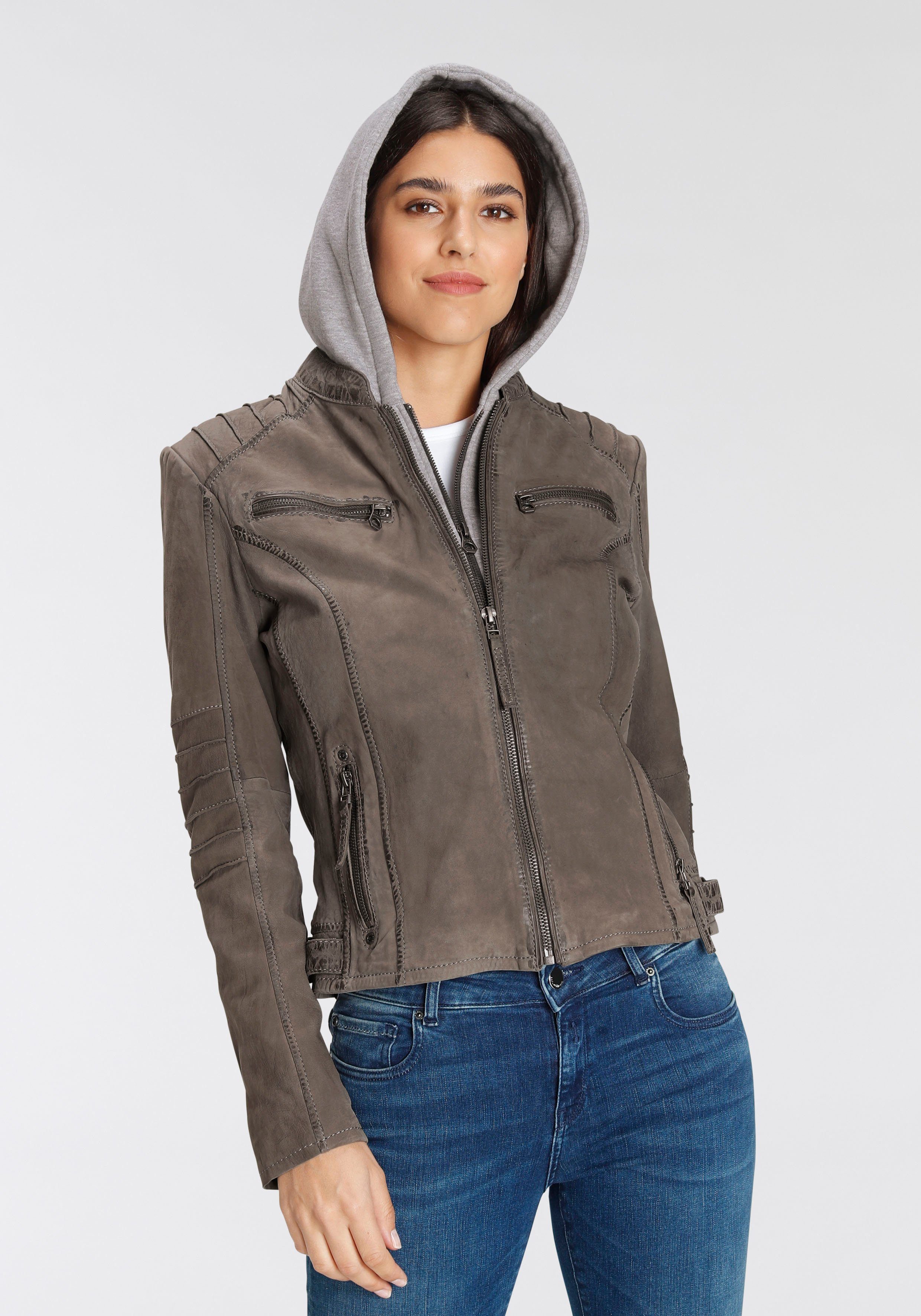 Mauritius Leren jack NOLAH Two-in-one stijl - met een afneembare jerseycapuchon