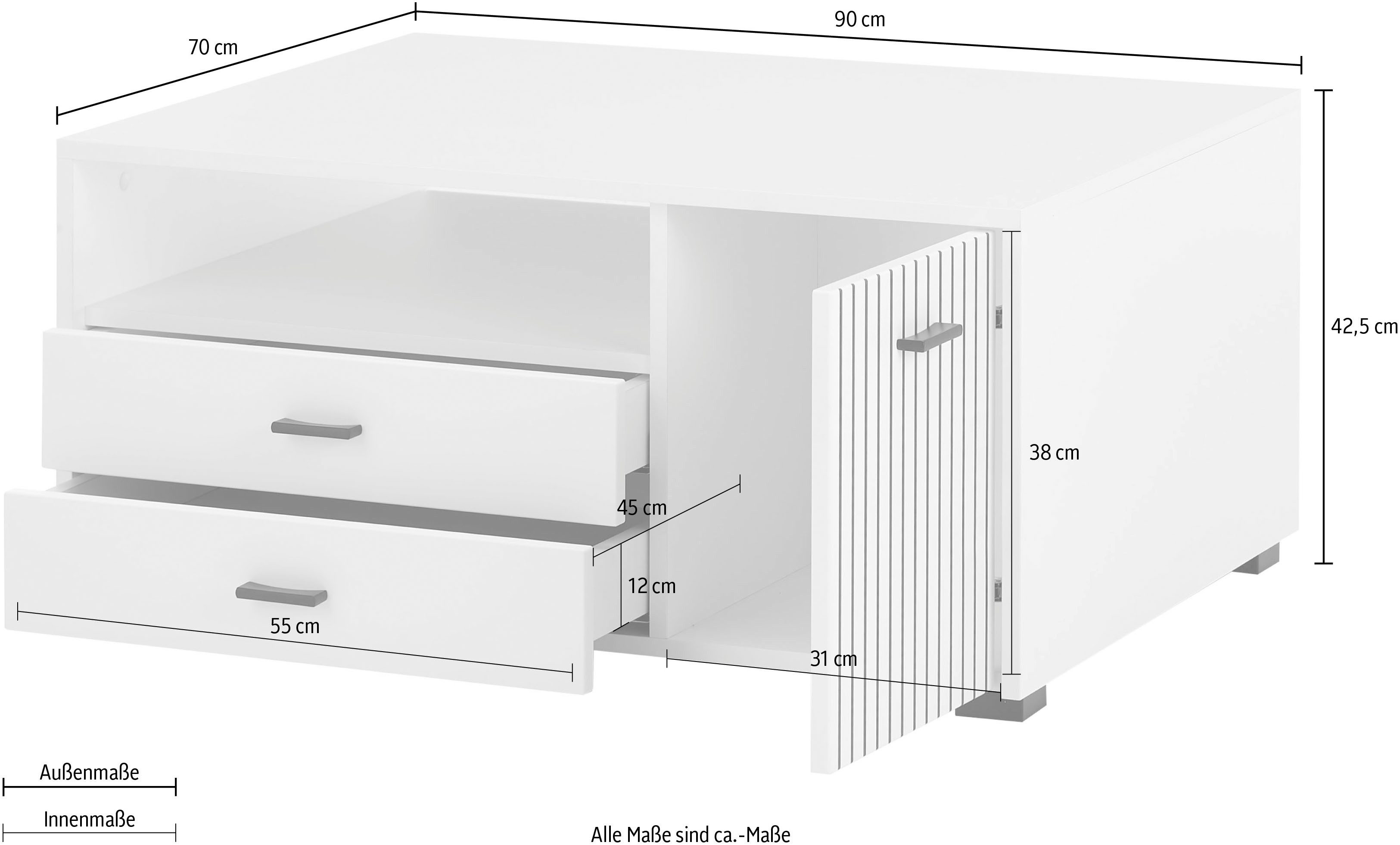 INOSIGN Salontafel Hudson in moderne trendkleur, handgrepen van metaal (zwart), breedte 90 cm