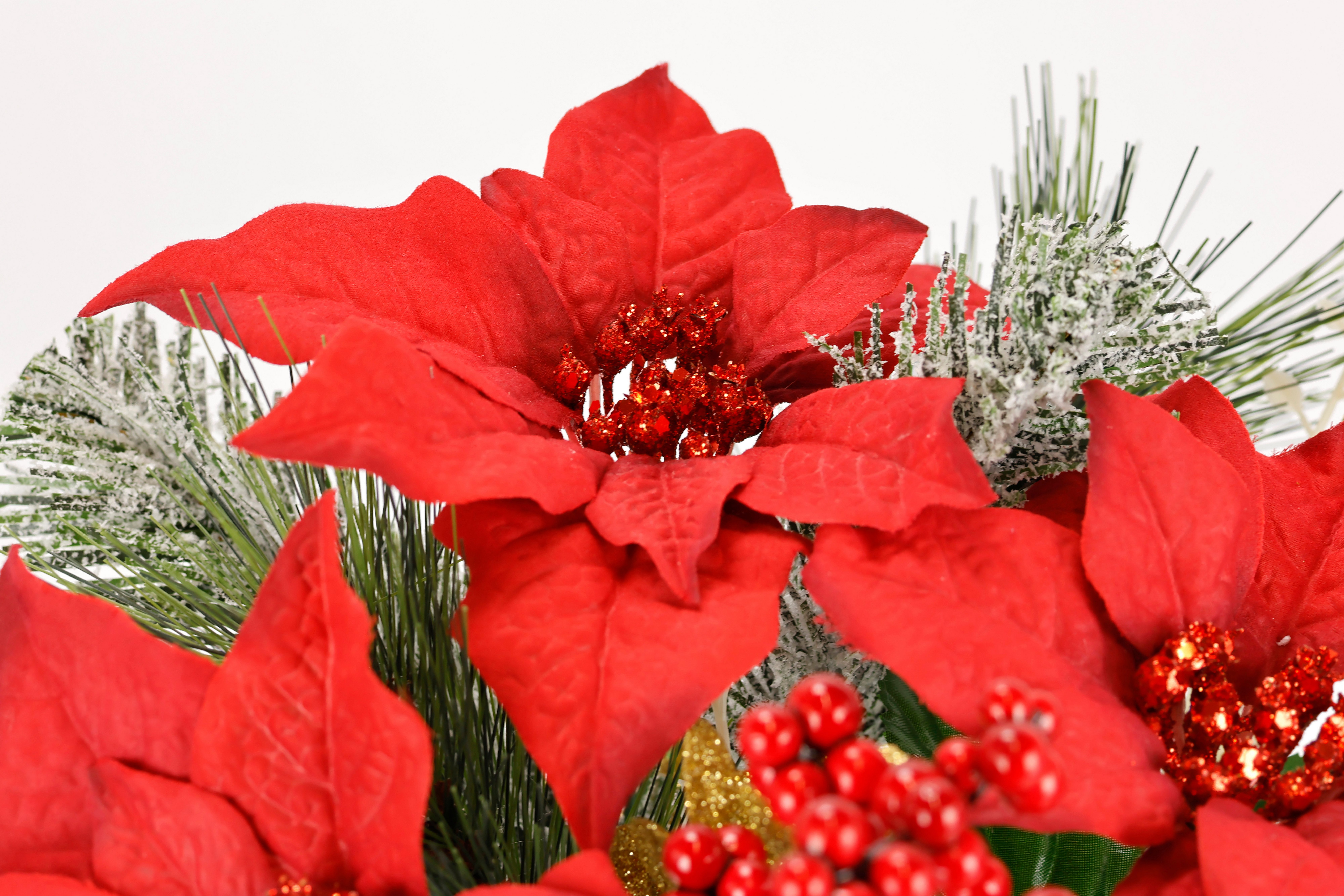 I.GE.A. Boeket kunstbloemen Boeket poinsettia/bessen/dennentakken set van 2 kerstbloemen kerstdecoratie adventdecoratie kerstster decor (2 stuks)