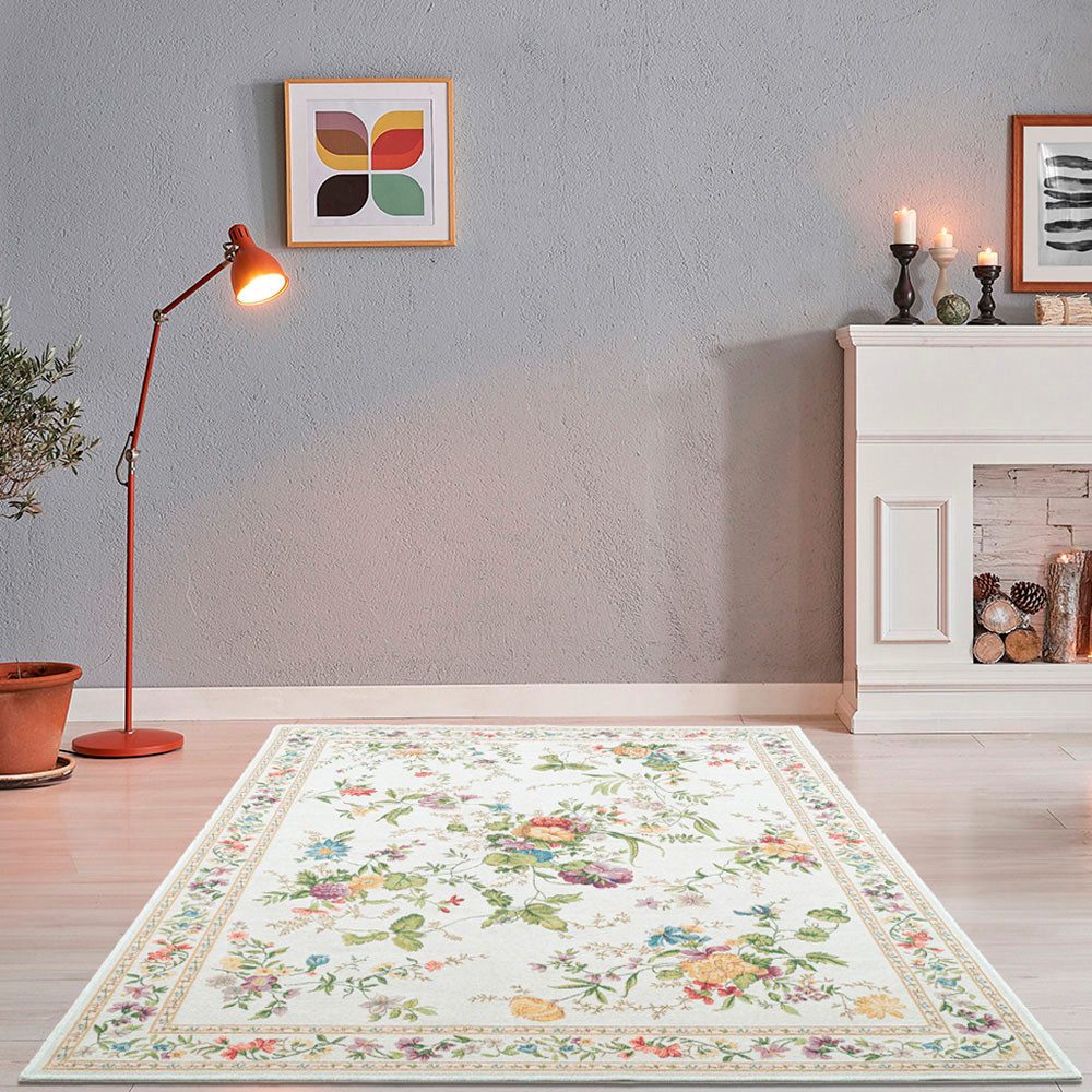 THEKO Vloerkleed Flomi Sagrini Platweefsel, pastelkleuren, bloemendessin