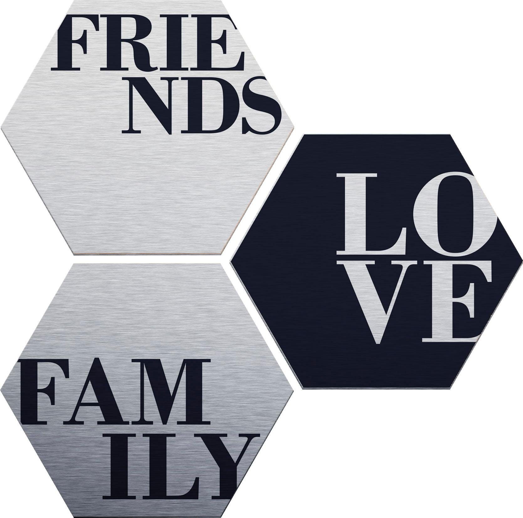 Wall-Art Aluminium-dibondprint Love, Friends, Family (set)