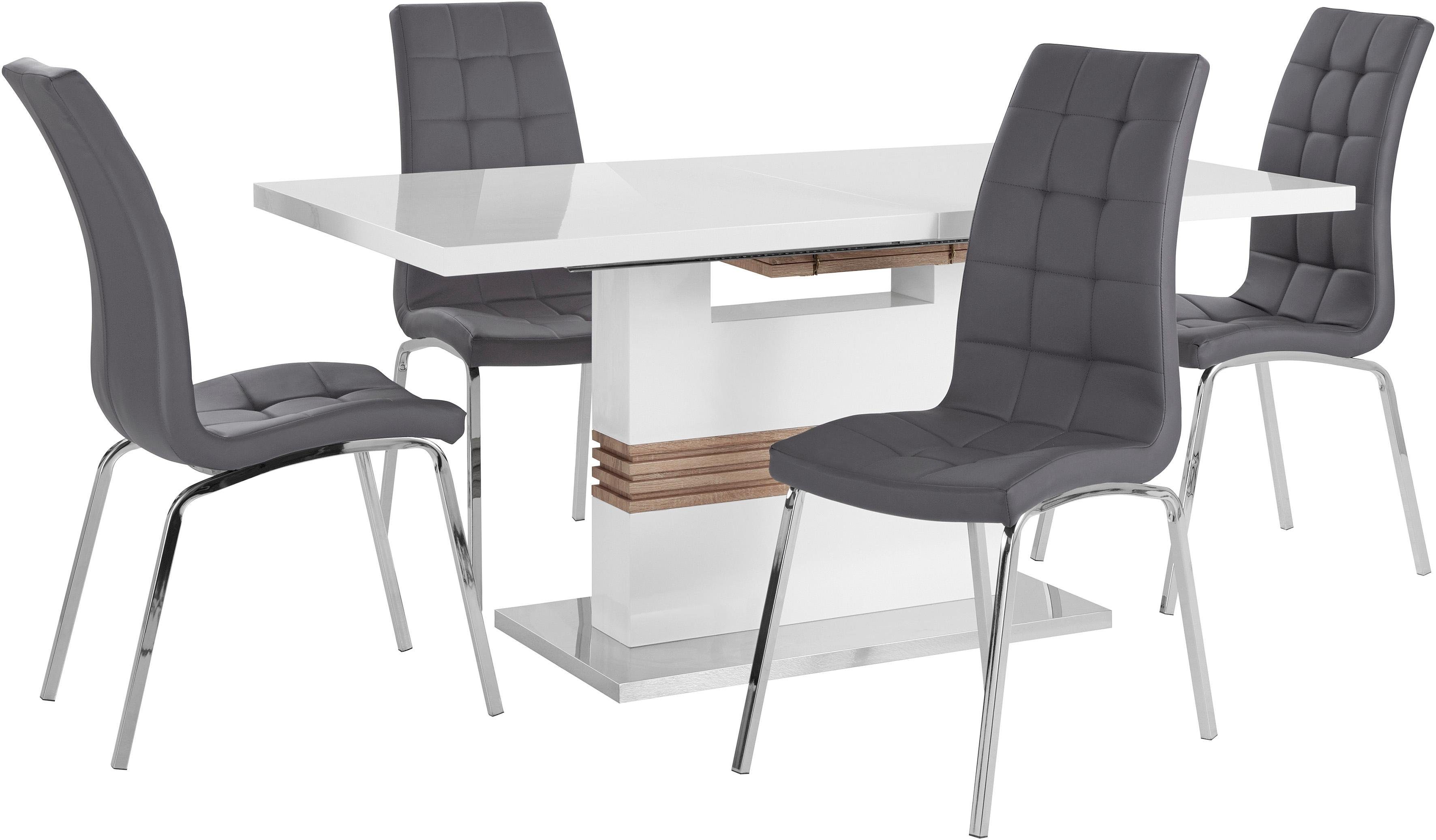 INOSIGN Eethoek Perez/paars met 4 stoelen, tafel uittrekbaar, breedte 160-200 cm (set, 5-delig)