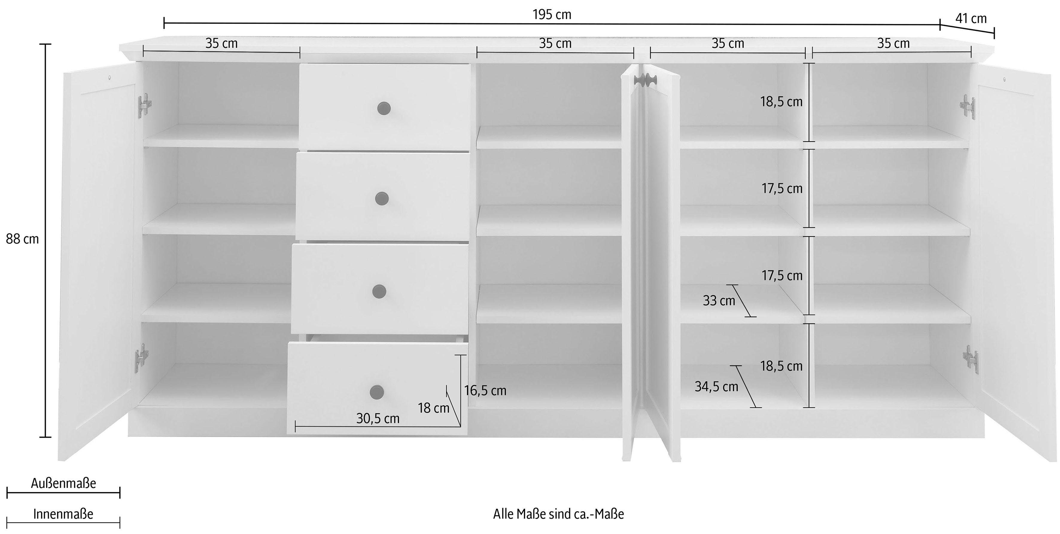 Home affaire Dressoir Örebro Commode, tijdloze landhuisstijl, met volledige uittrekbaarheid