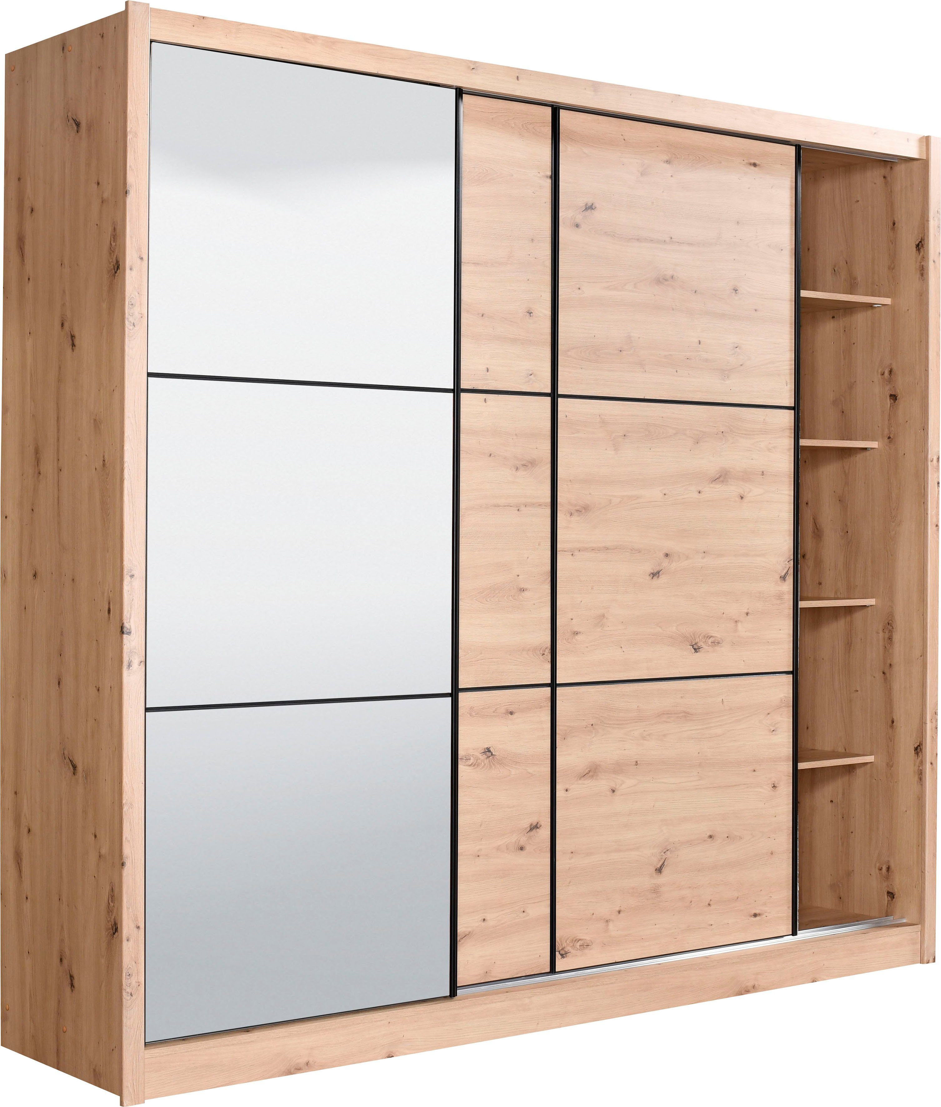 INOSIGN Zweefdeurkast Navara kledingkast met spiegel linnenkast garderobe met royale binnenuitrusting, fsc®-gecertificeerd, in 3 breedtes