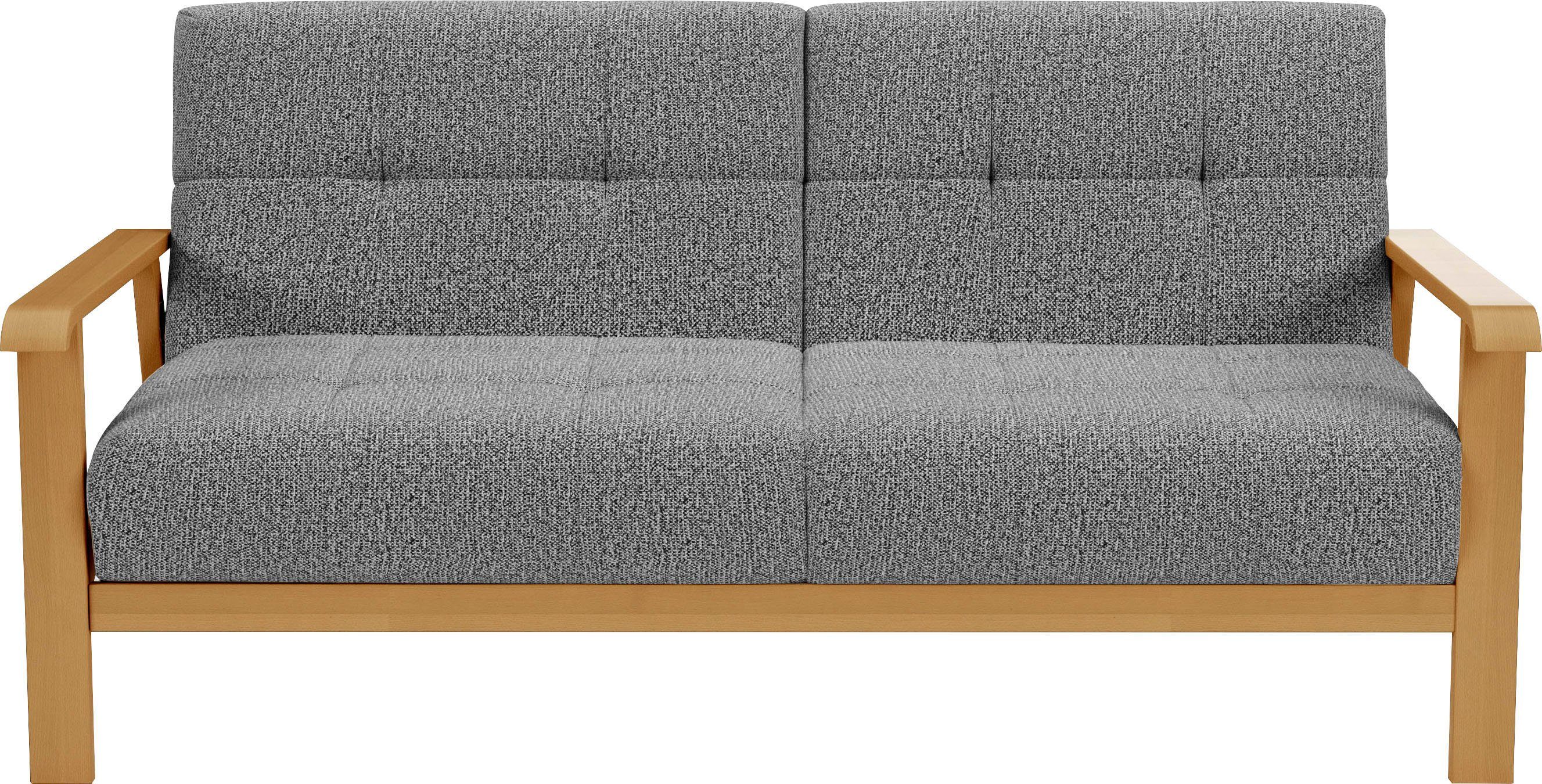 sit&more 2,5-zitsbank Billund Armleuningen van eikenkleurig beukenhout, verschillende bekledingen en kleuren grijs, 2-zitsbanken