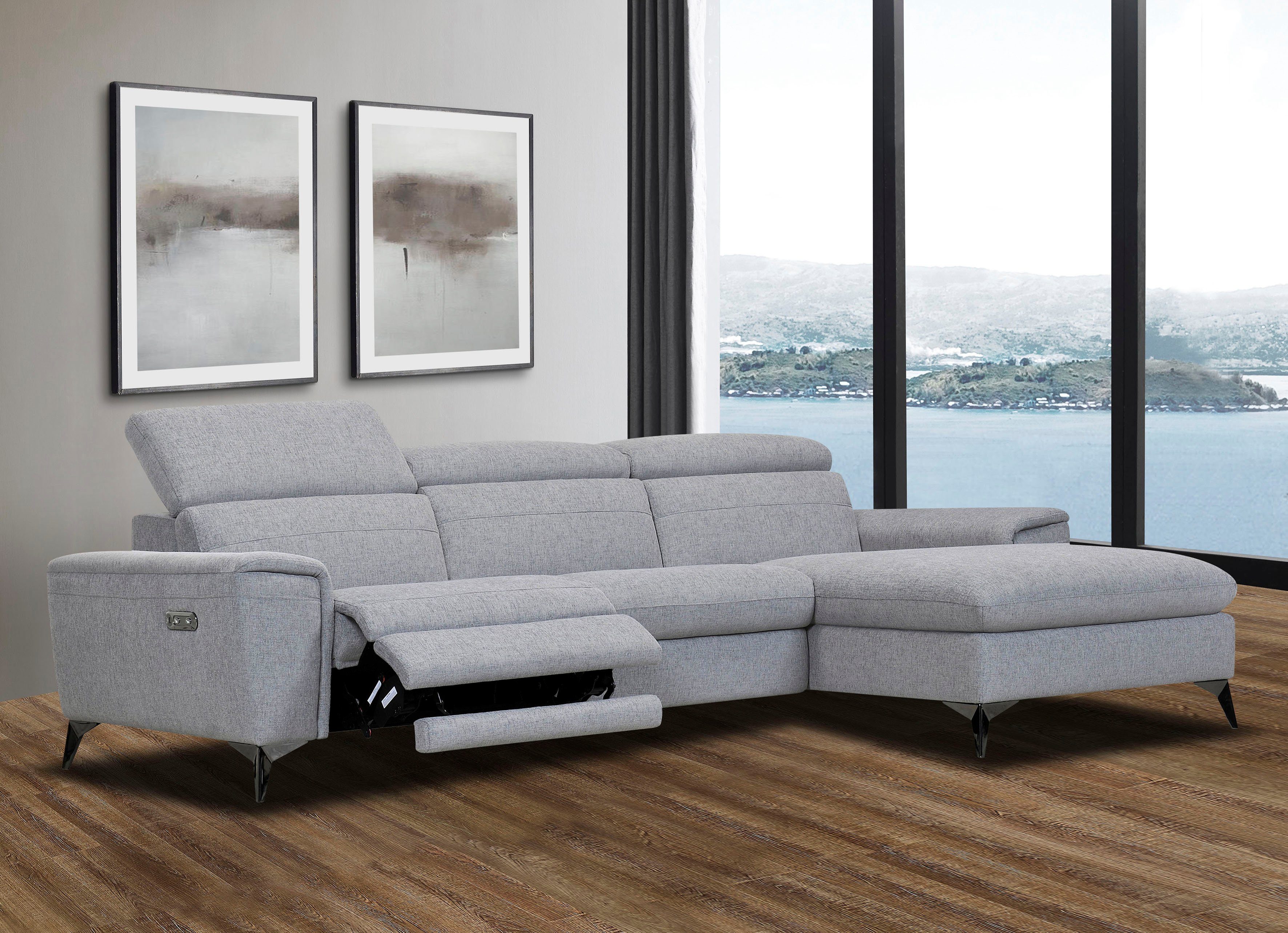 Places of Style Hoekbank Theron, L-vorm, 263 cm, elektrische relaxfunctie, usb-aansluiting, handmatig verstelbaar hoofdeind