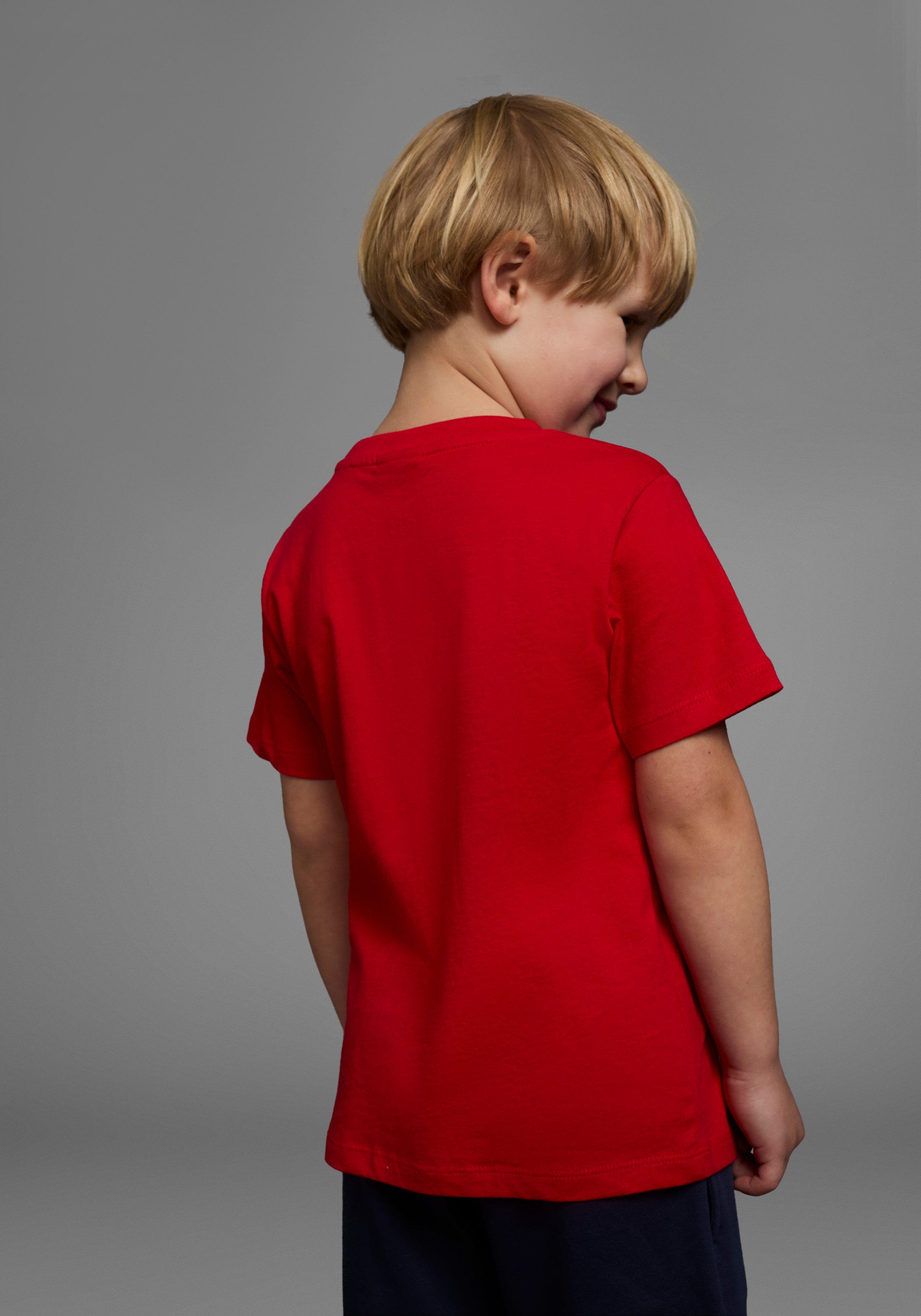 KIDSWORLD T-shirt Met graafmachine-print Korte mouwen, met vrolijke print, met ribboord aan de hals