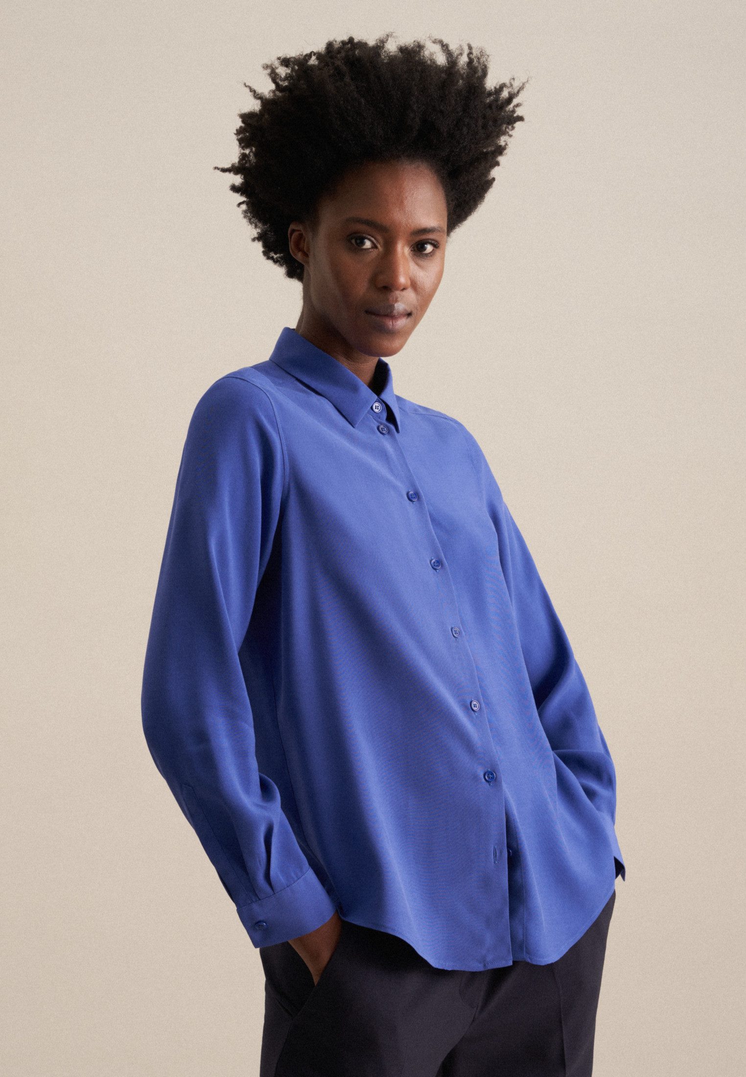 seidensticker Overhemdblouse Lange mouwen kraag uni dames lange blouses maat M (38) blauw