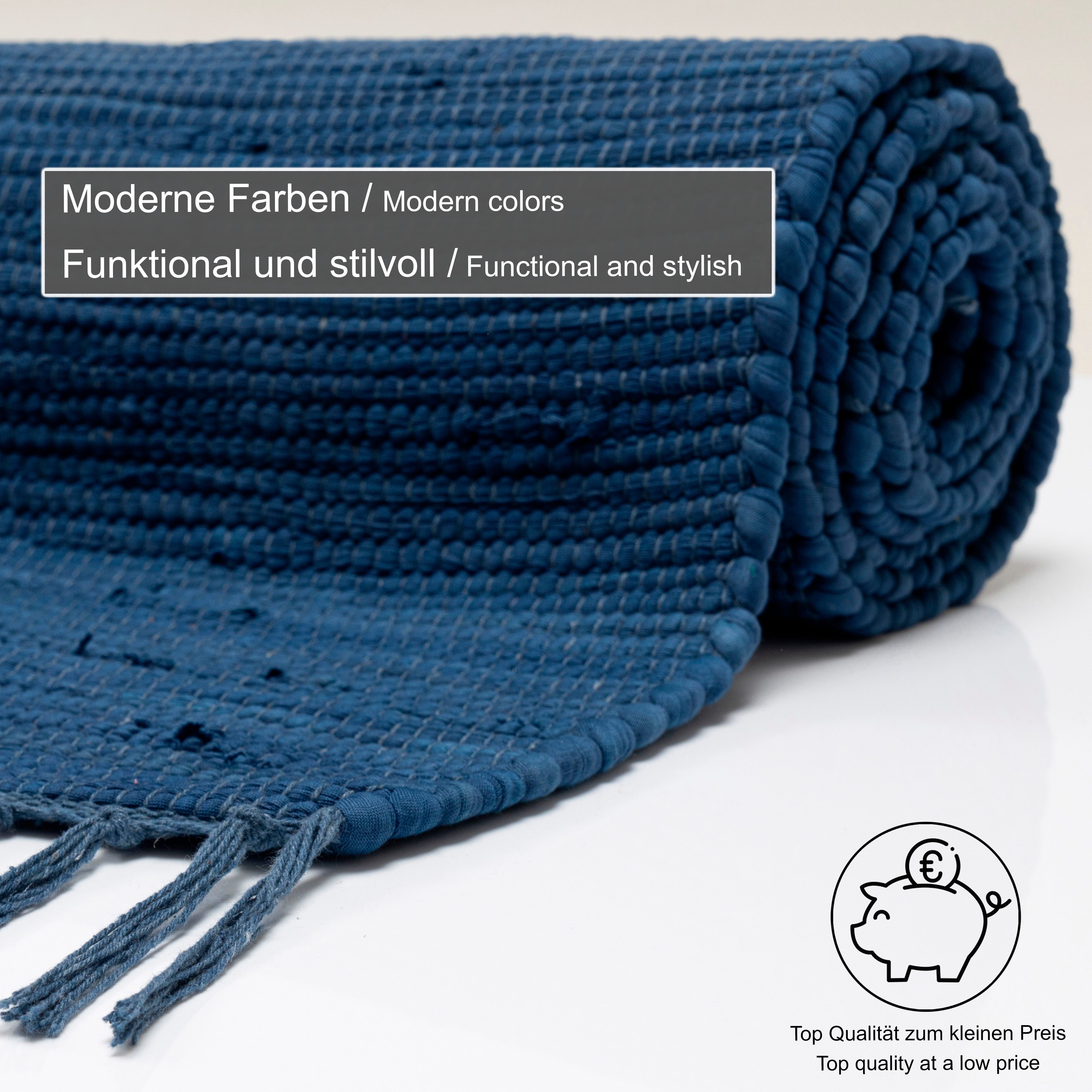 THEKO Vloerkleed Happy Cotton Handgeweven vloerkleed, platweefsel, puur katoen, met de hand geweven, met franje