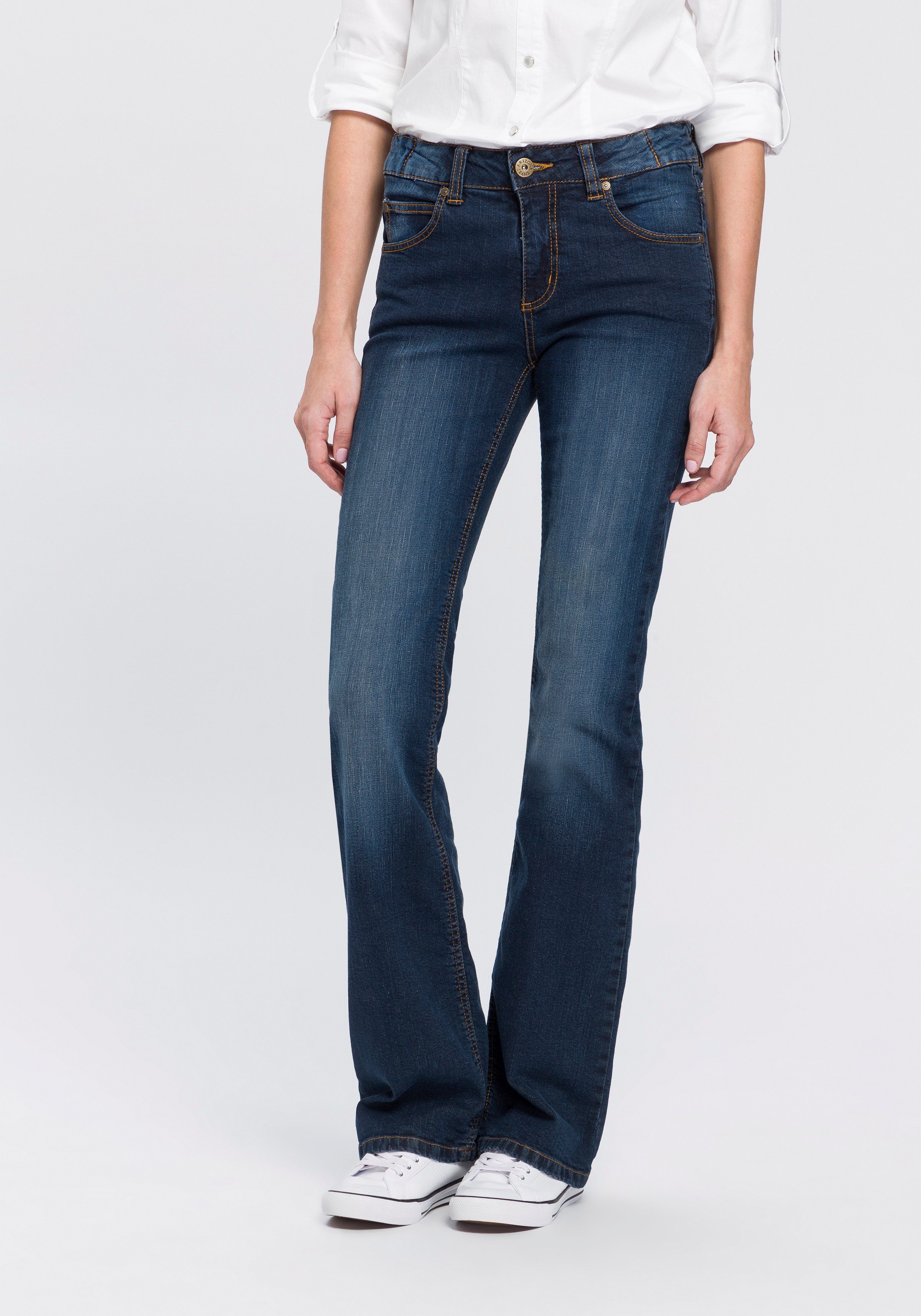Arizona Bootcut jeans Svenja - band met opzij elastische inzet hoge taille, bootcut, met stretch, klassieke 5-pocket-stijl