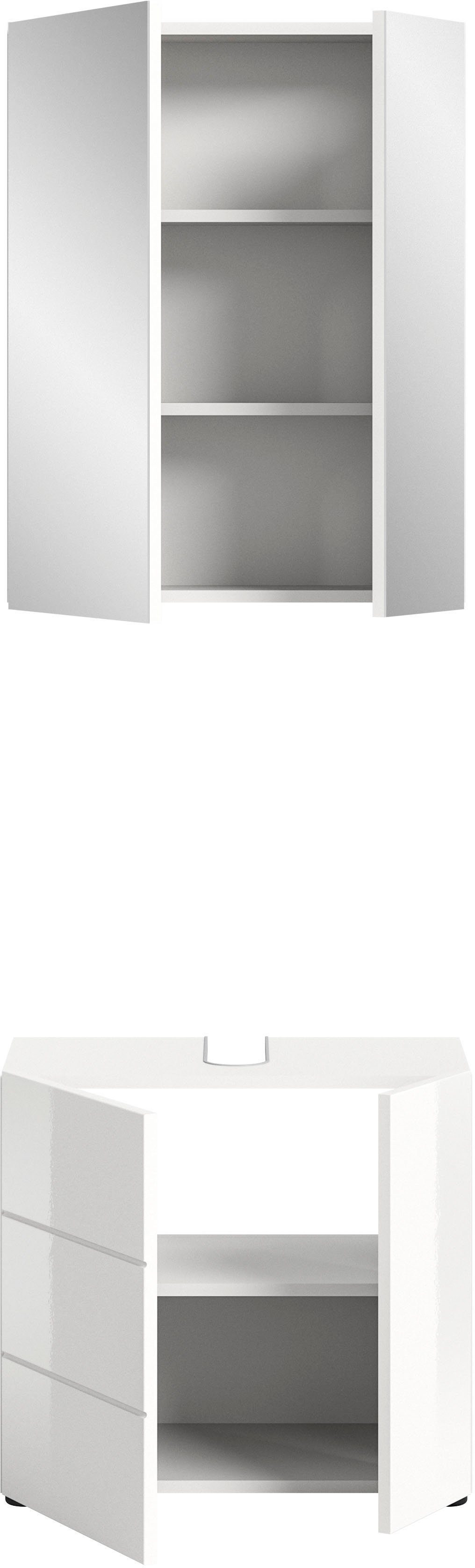 welltime Badmeubelset BIEL, TOPSELLER!, 2-delig, hoogwaardige MDF front, groeflook Badmeubels, combinatie, combi, badkamer, badcombinatie, badkast (2 stuks)