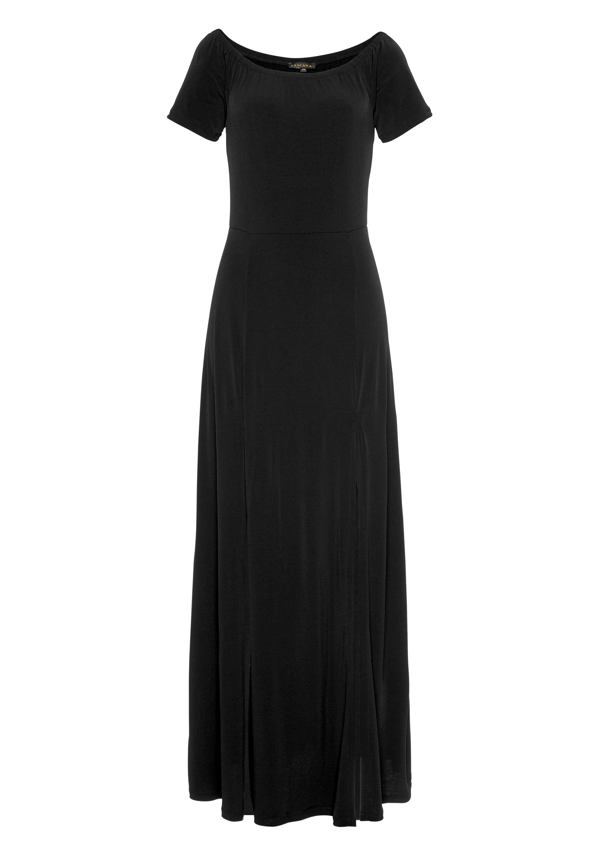 Lascana Maxi-jurk met lange splits en carmen-halslijn, off-the-shoulder, basic