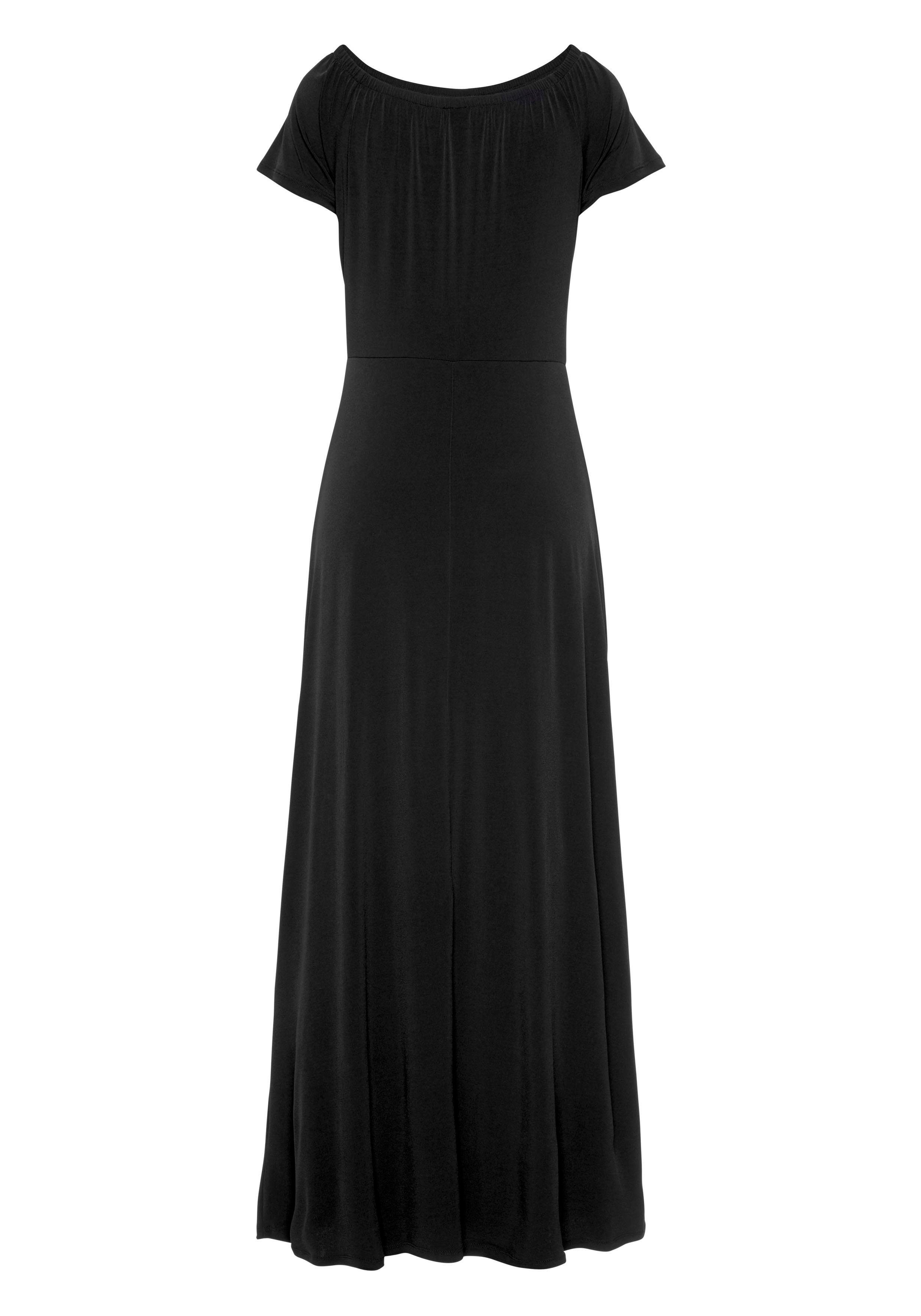 Lascana Maxi-jurk met lange splits en carmen-halslijn, off-the-shoulder, basic