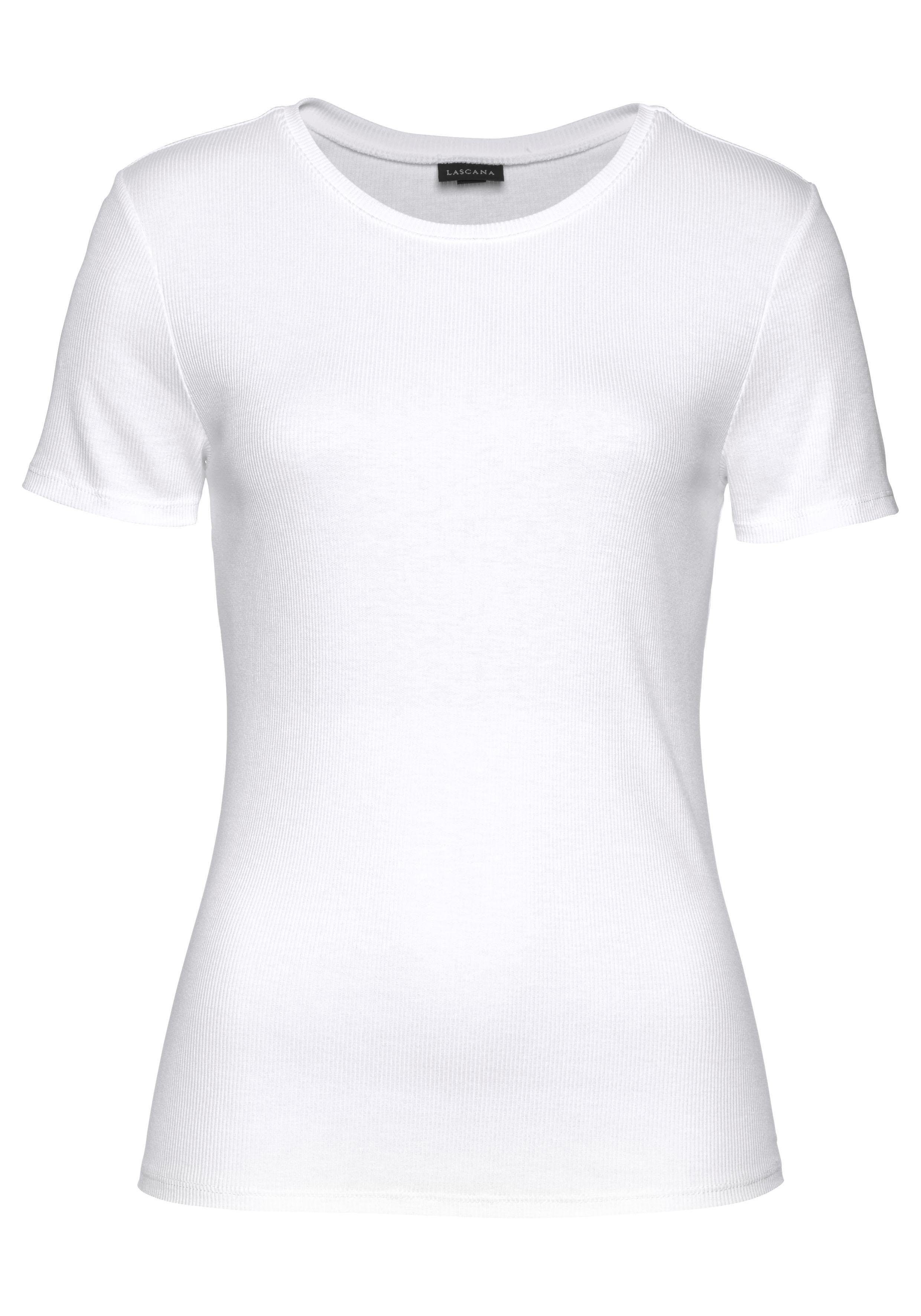 Lascana T-shirt van zacht ribmateriaal (Set van 2)