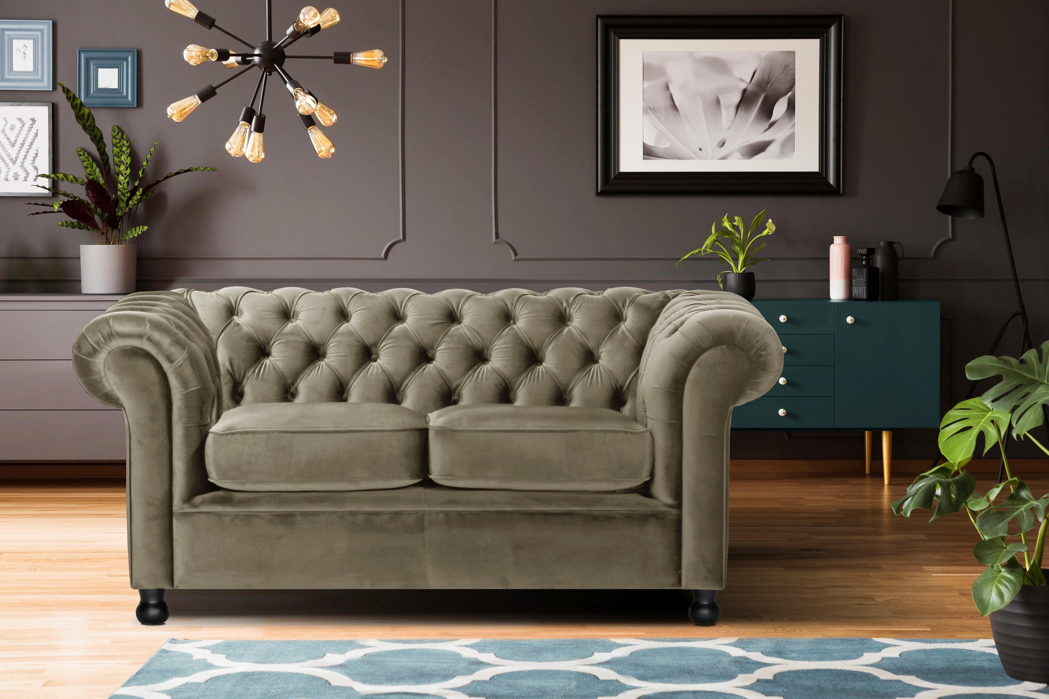Home affaire Chesterfield-bank Chesterfield Home 2-zits met chique capitonnage en kenmerkende armleuningen bruin, chesterfield banken, 152 cm