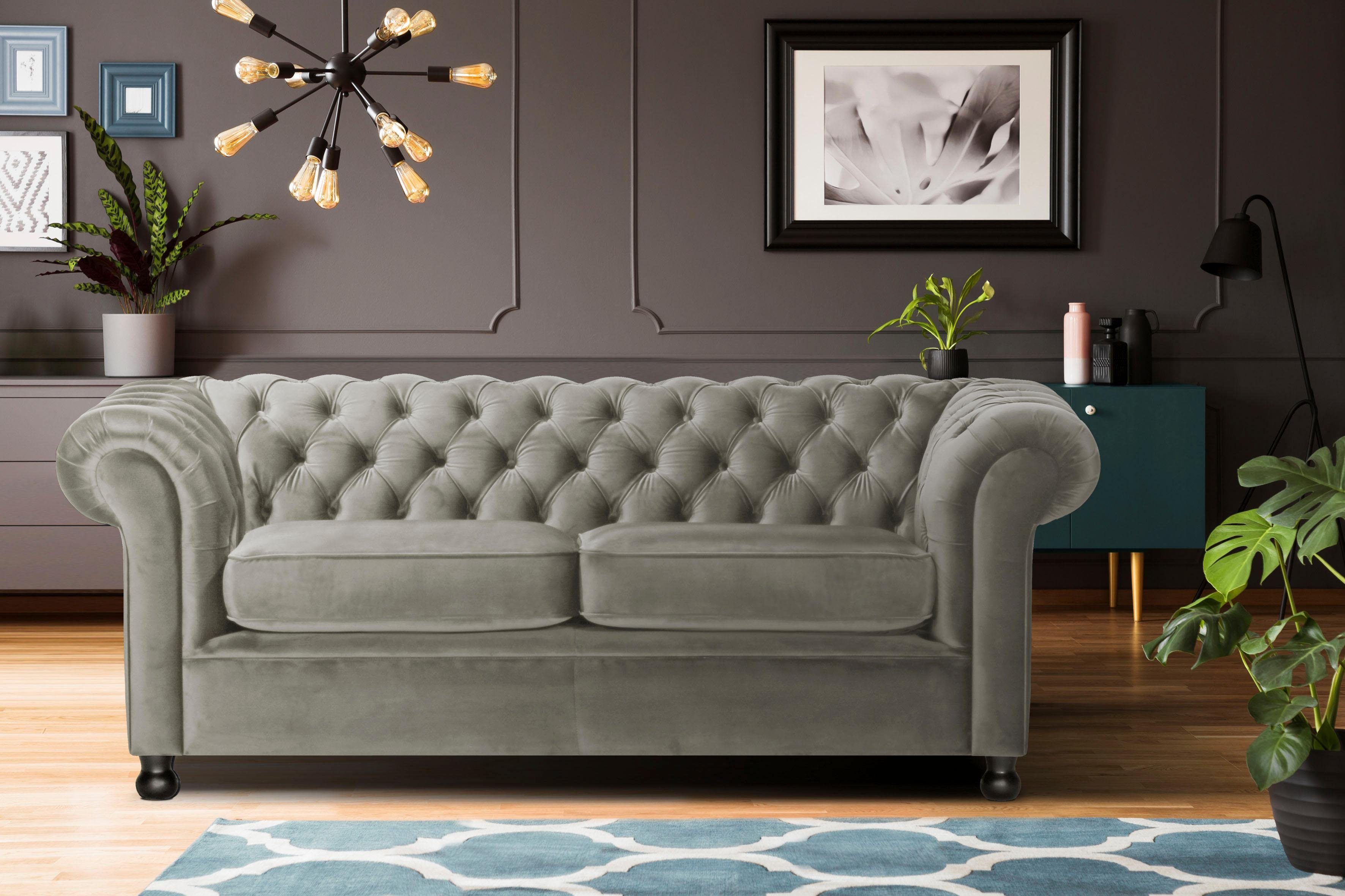 Home affaire Chesterfield-bank Chesterfield Home 3-zits B/D/H: 192/87/75 cn met chique capitonnage en kenmerkende armleuningen