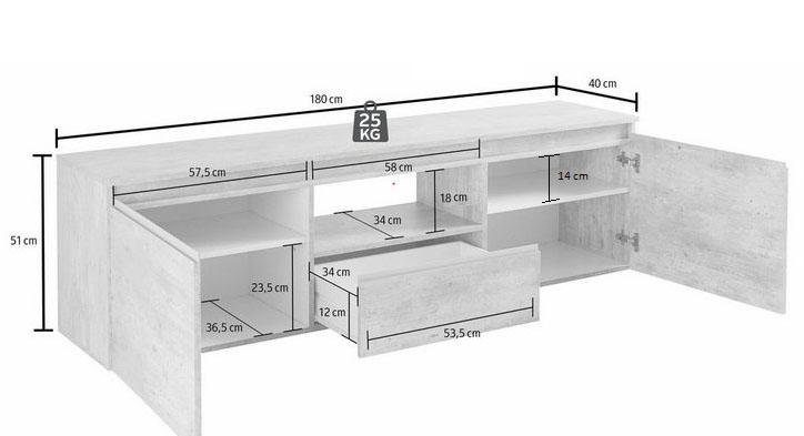 INOSIGN Tv-meubel Magic, lowboard, TV-commode, TV-meubelen, TV-bank met 2 deuren, 1 lade, 1 open vak b/d/h 180x40x51,5 cm