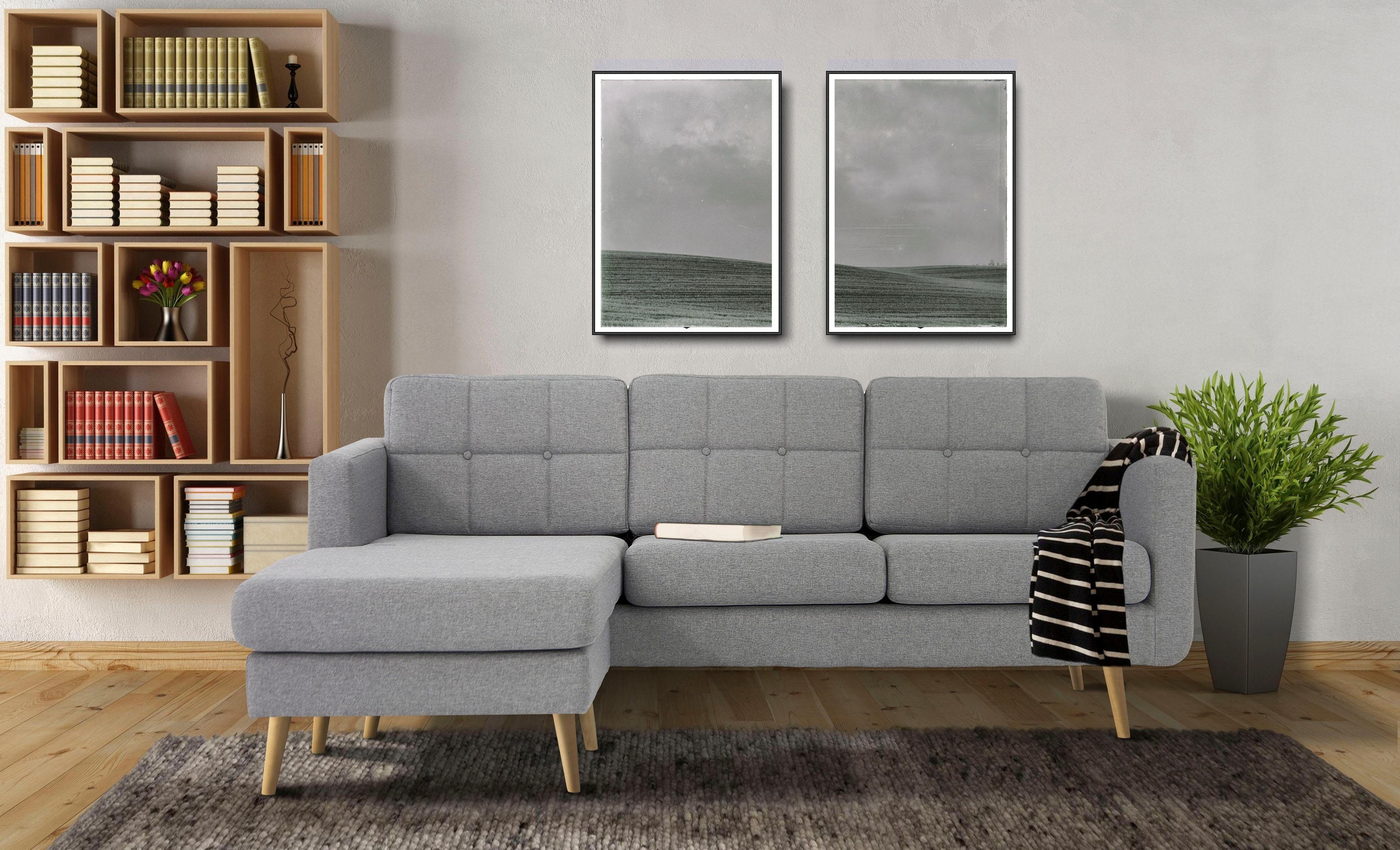 Home affaire Hoekbank Brest L-vorm met capitonnage en stiksels achter, strak design