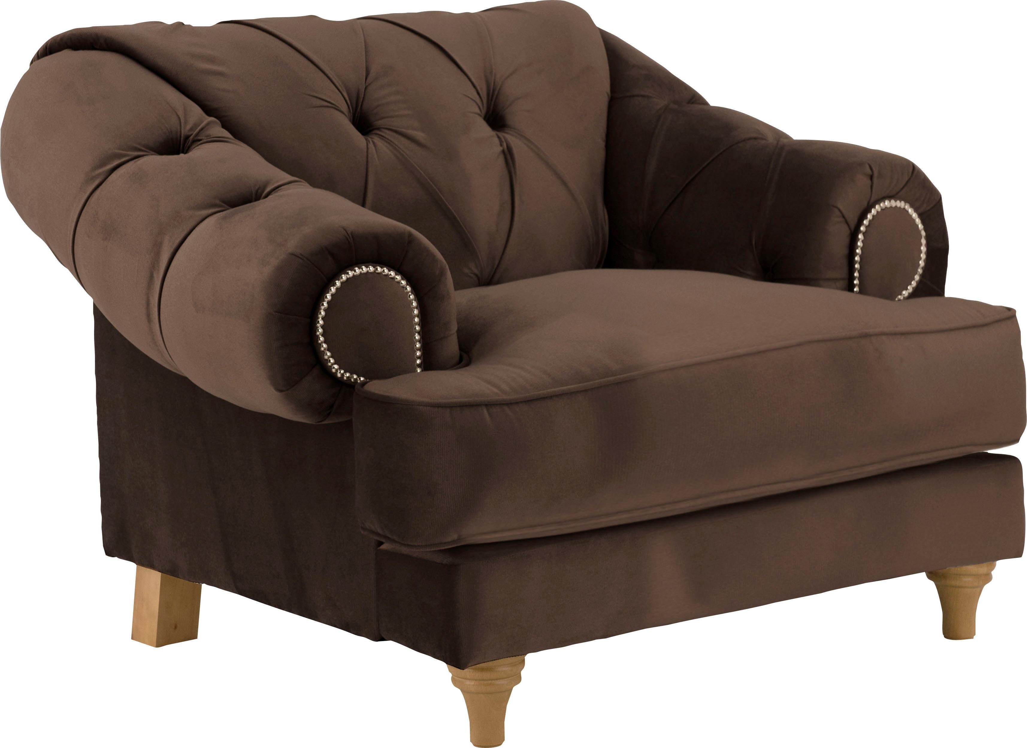 Home affaire Fauteuil Alegra met capitonnage achter, opstaande naad en studs in armleuningen