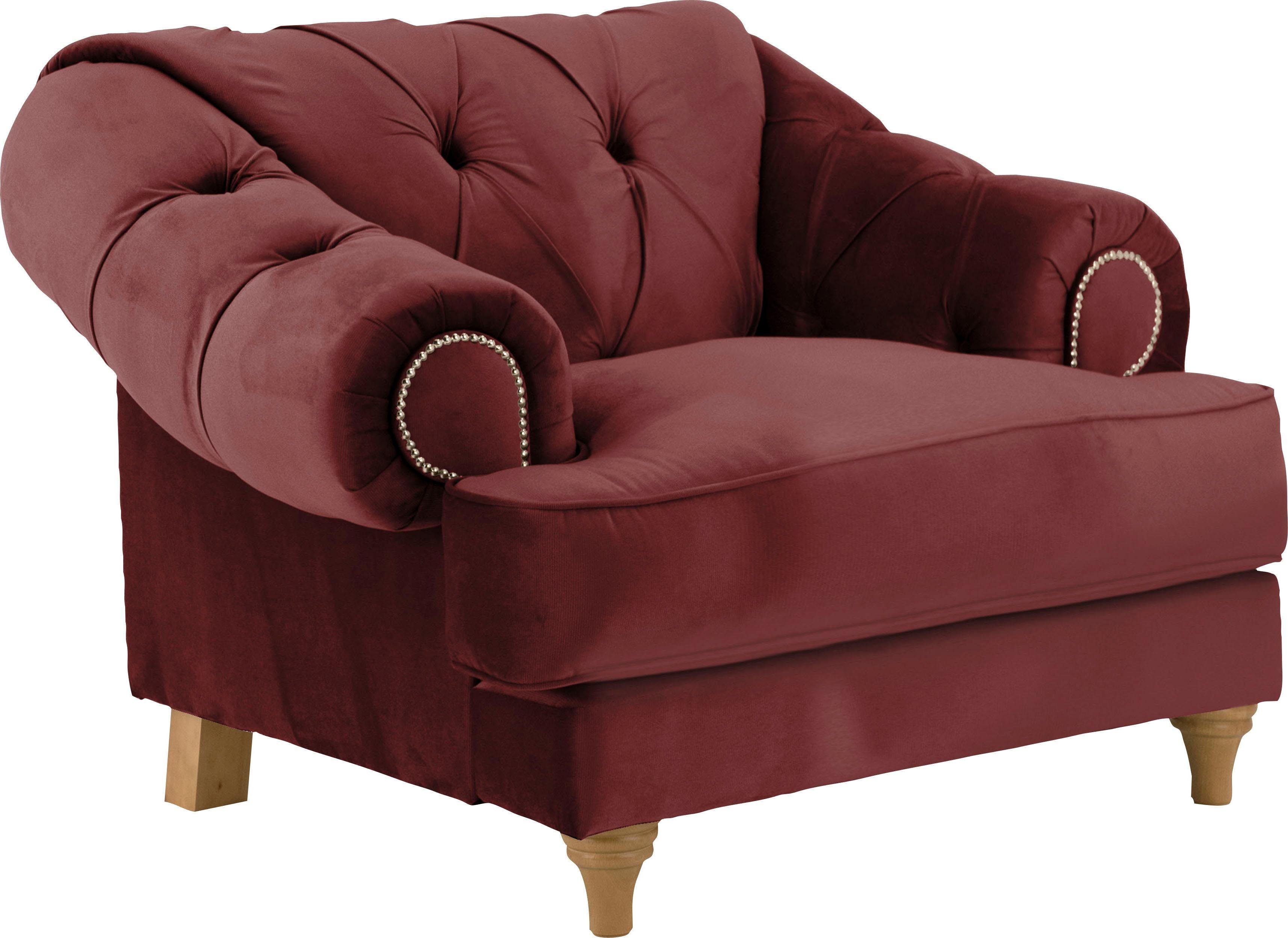 Home affaire Fauteuil Alegra met capitonnage achter, opstaande naad en studs in armleuningen