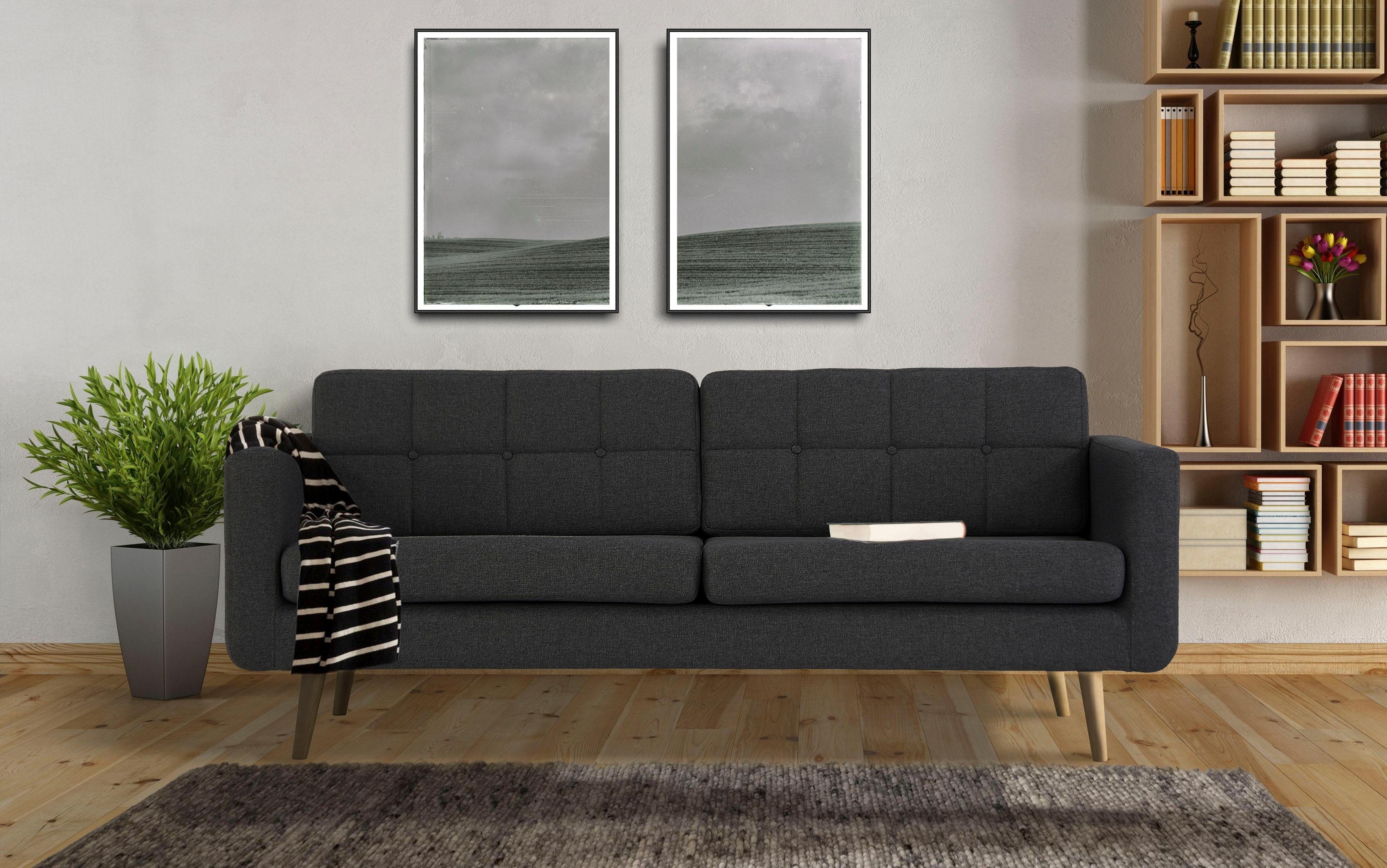 Home affaire 3-zitsbank Brest met capitonnage en stiksels achter, strak design grijs, 3-zitsbanken