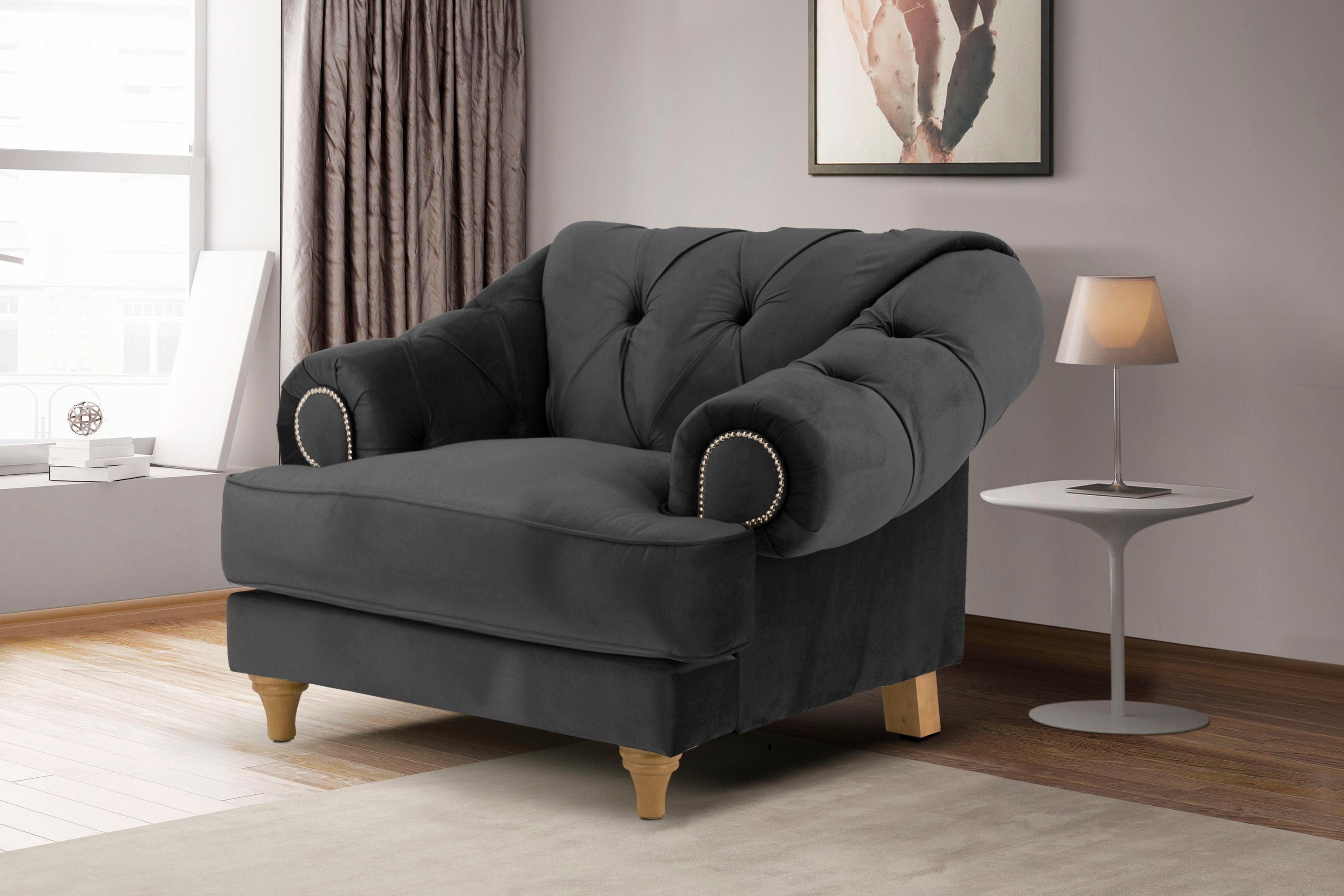 Home affaire Fauteuil Alegra met capitonnage achter, opstaande naad en studs in armleuningen