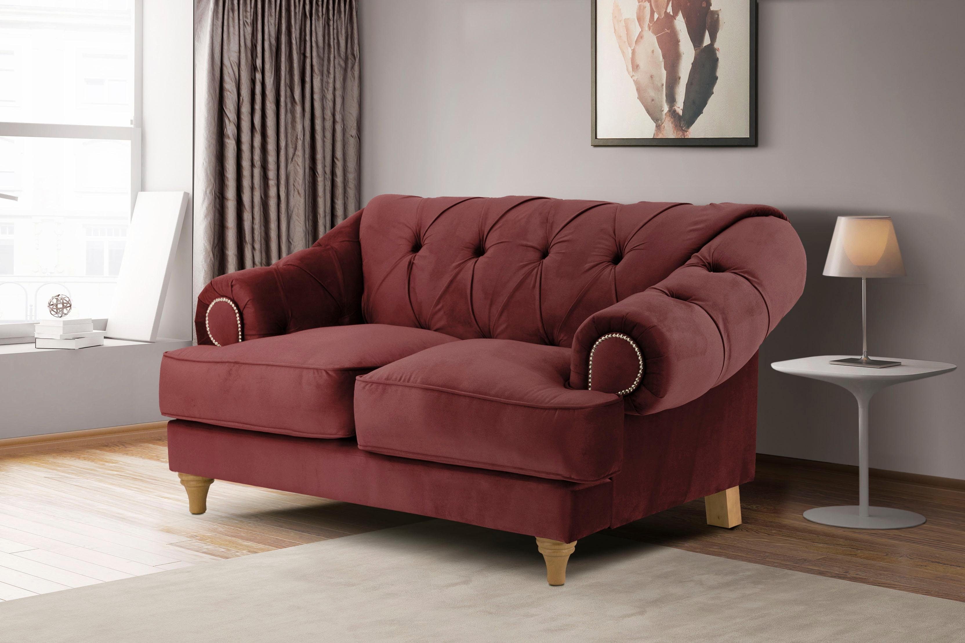 Home affaire 2-zitsbank Alegra met capitonnage achter, opstaande naad en studs in armleuningen rood, 2-zitsbanken, 164 cm