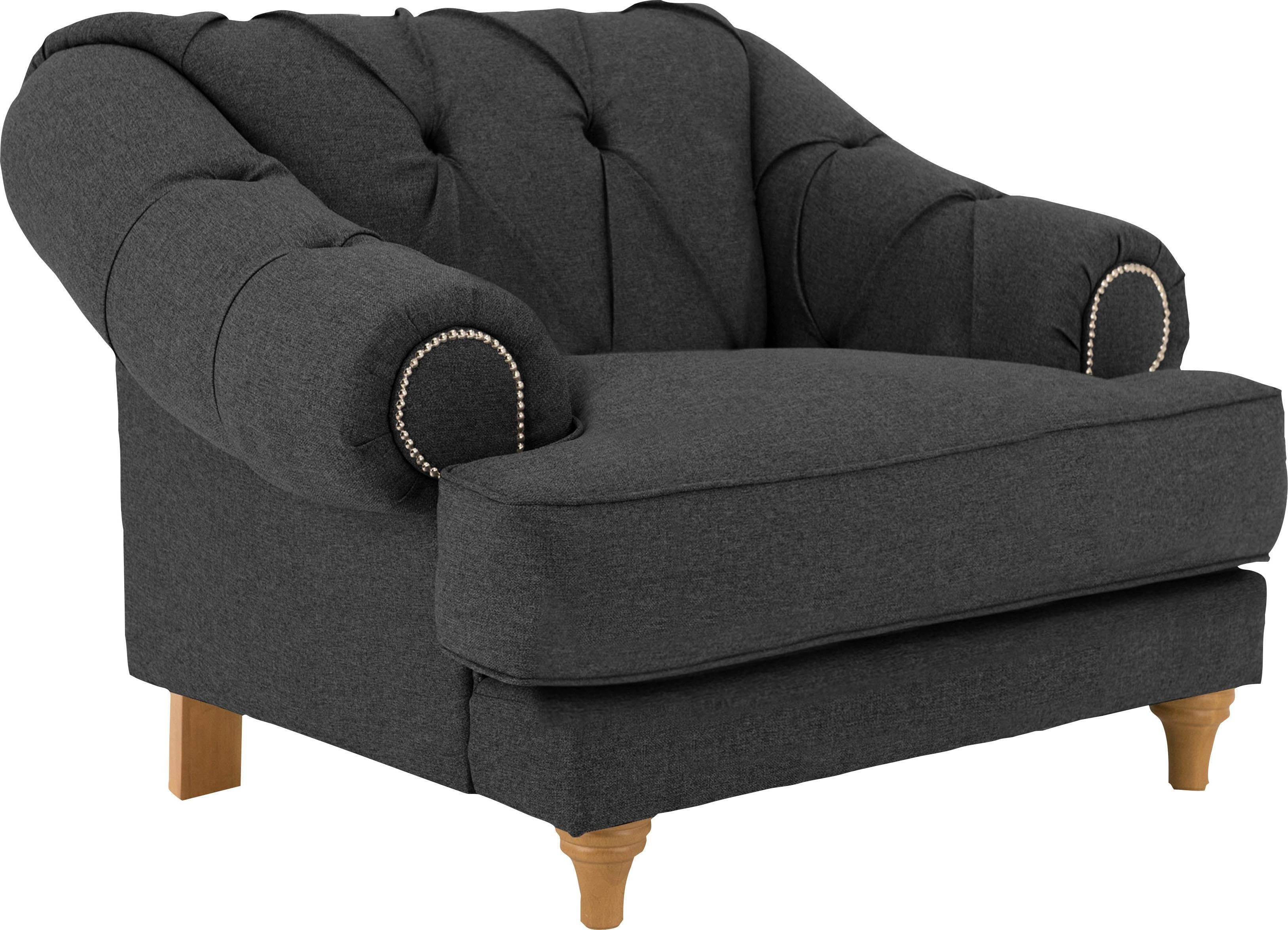 Home affaire Fauteuil Alegra met capitonnage achter, opstaande naad en studs in armleuningen