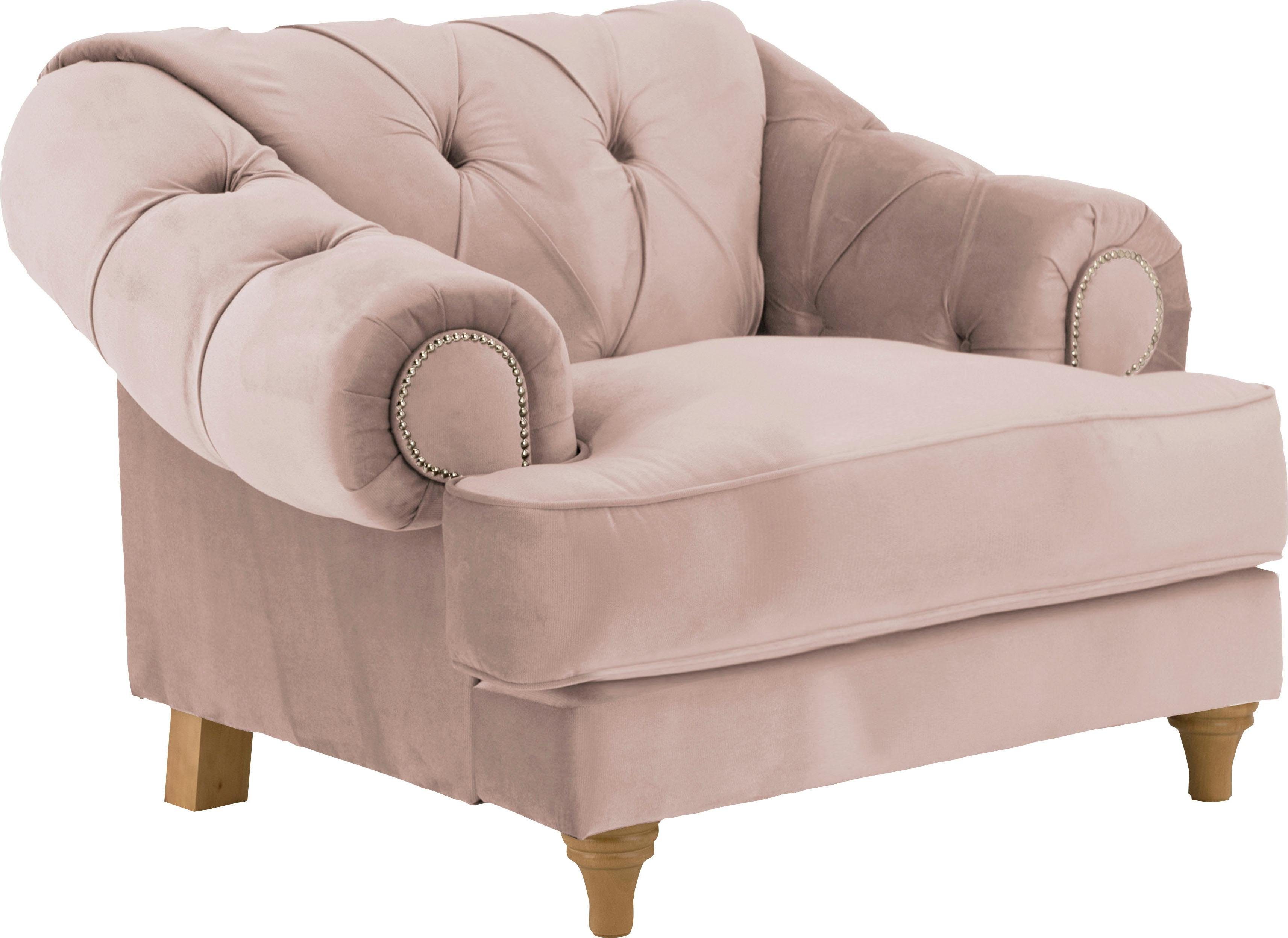 Home affaire Fauteuil Alegra met capitonnage achter, opstaande naad en studs in armleuningen