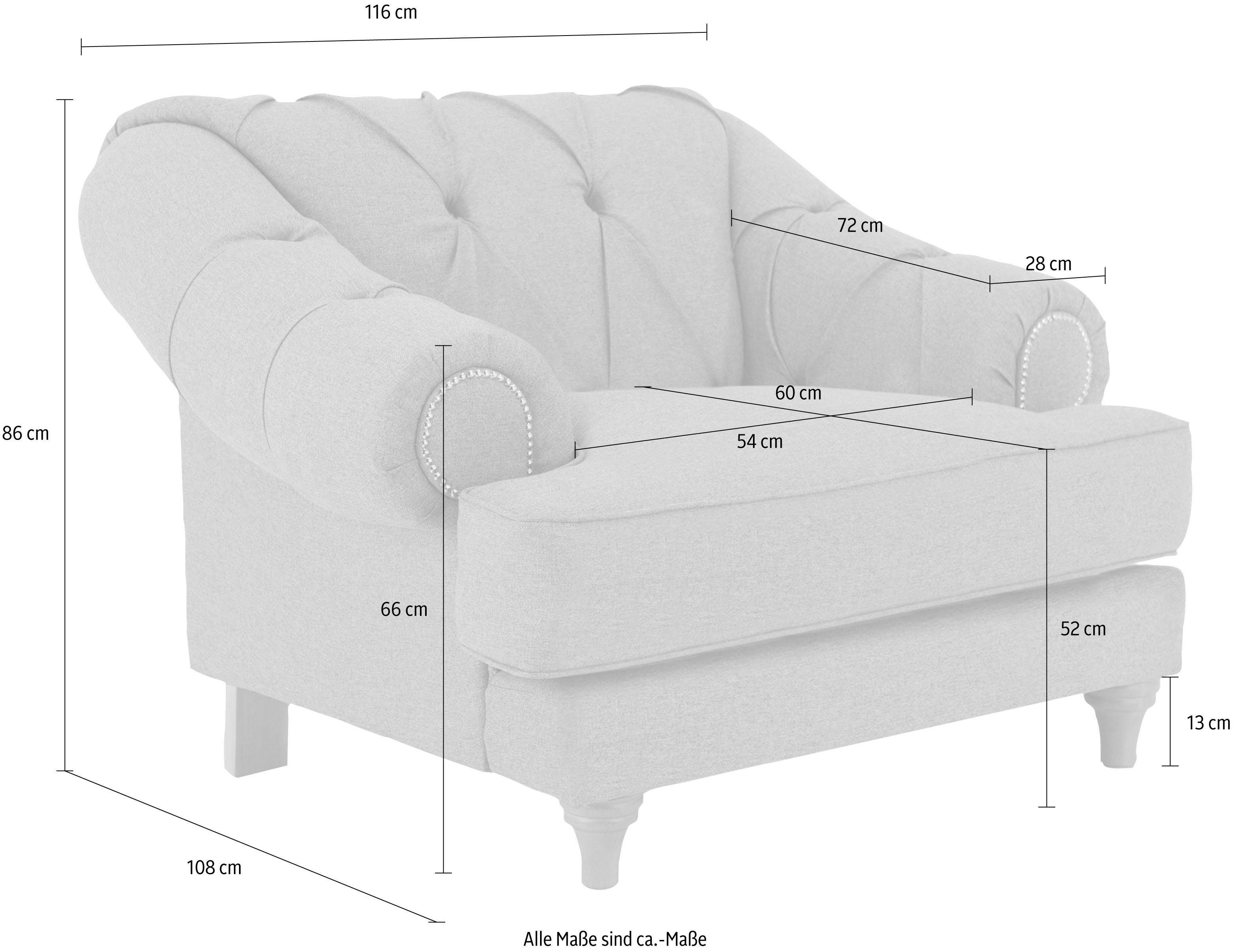 Home affaire Fauteuil Alegra met capitonnage achter, opstaande naad en studs in armleuningen