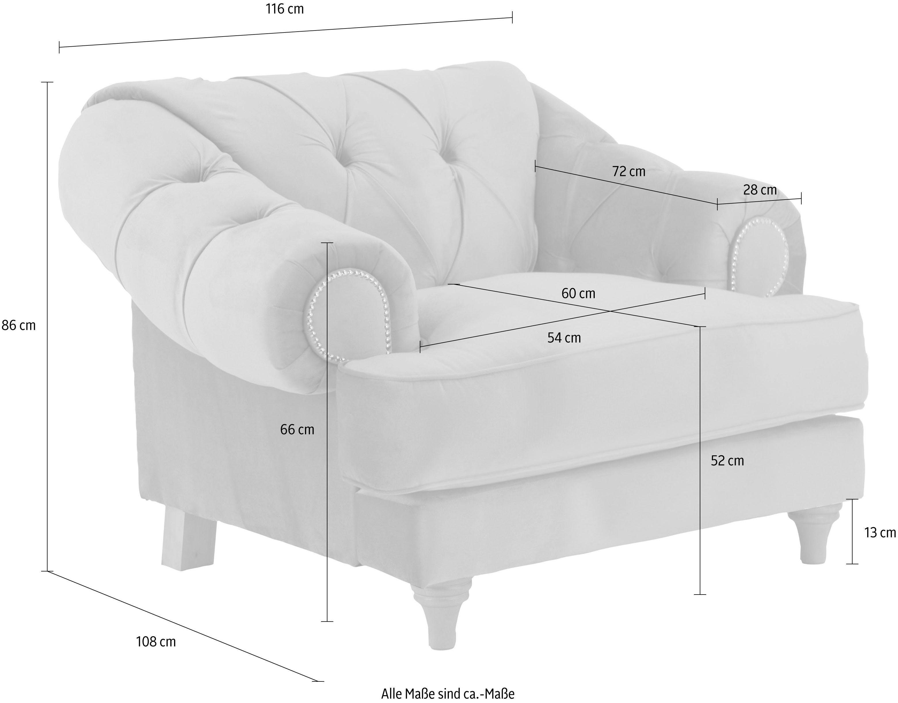 Home affaire Fauteuil Alegra met capitonnage achter, opstaande naad en studs in armleuningen
