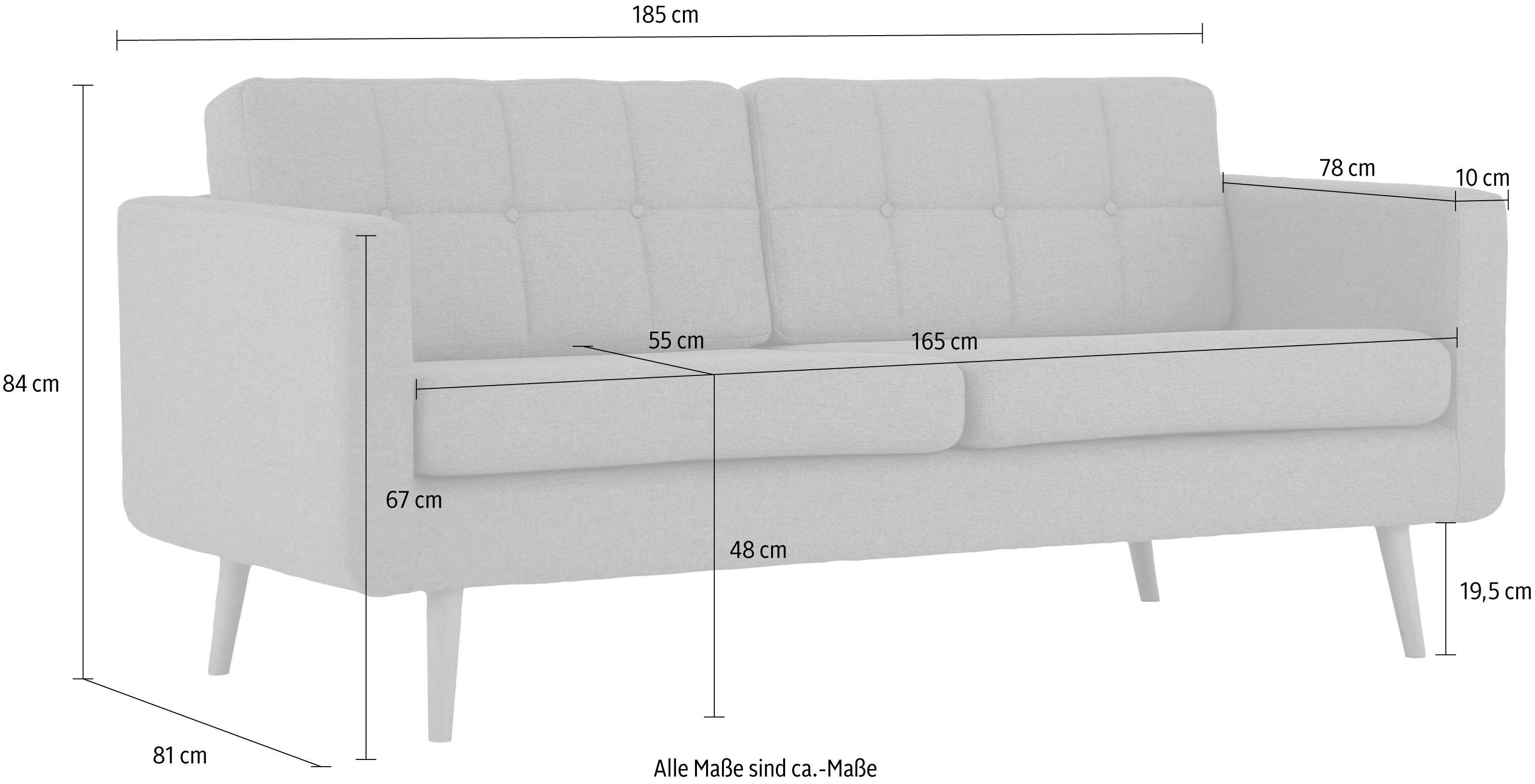 Home affaire 3-zitsbank Brest met capitonnage en stiksels achter, strak design