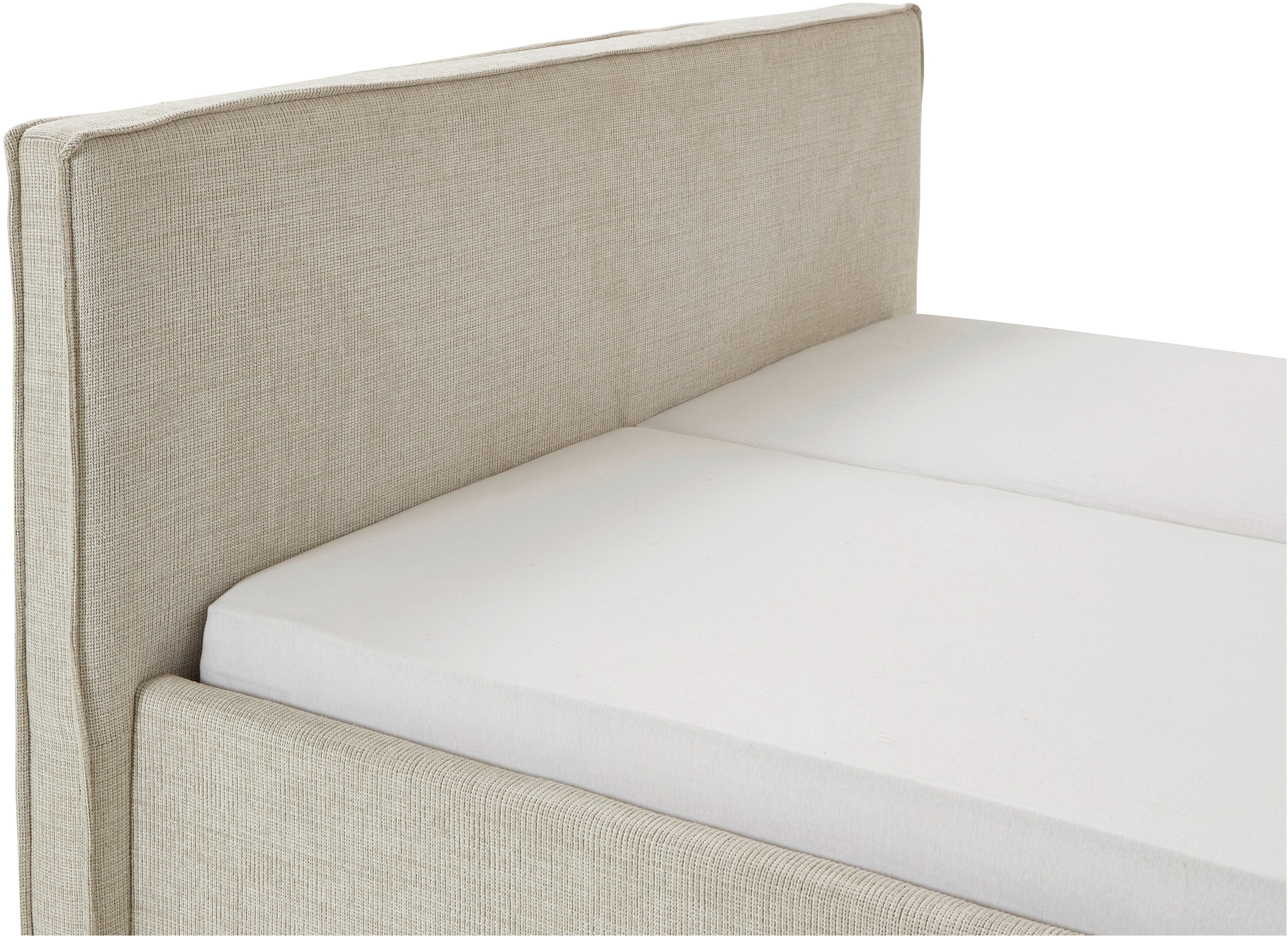 meise.möbel Gestoffeerd bed Riva met eikenkleurige houten poten, naar keuze met bedkist en lattenbodem