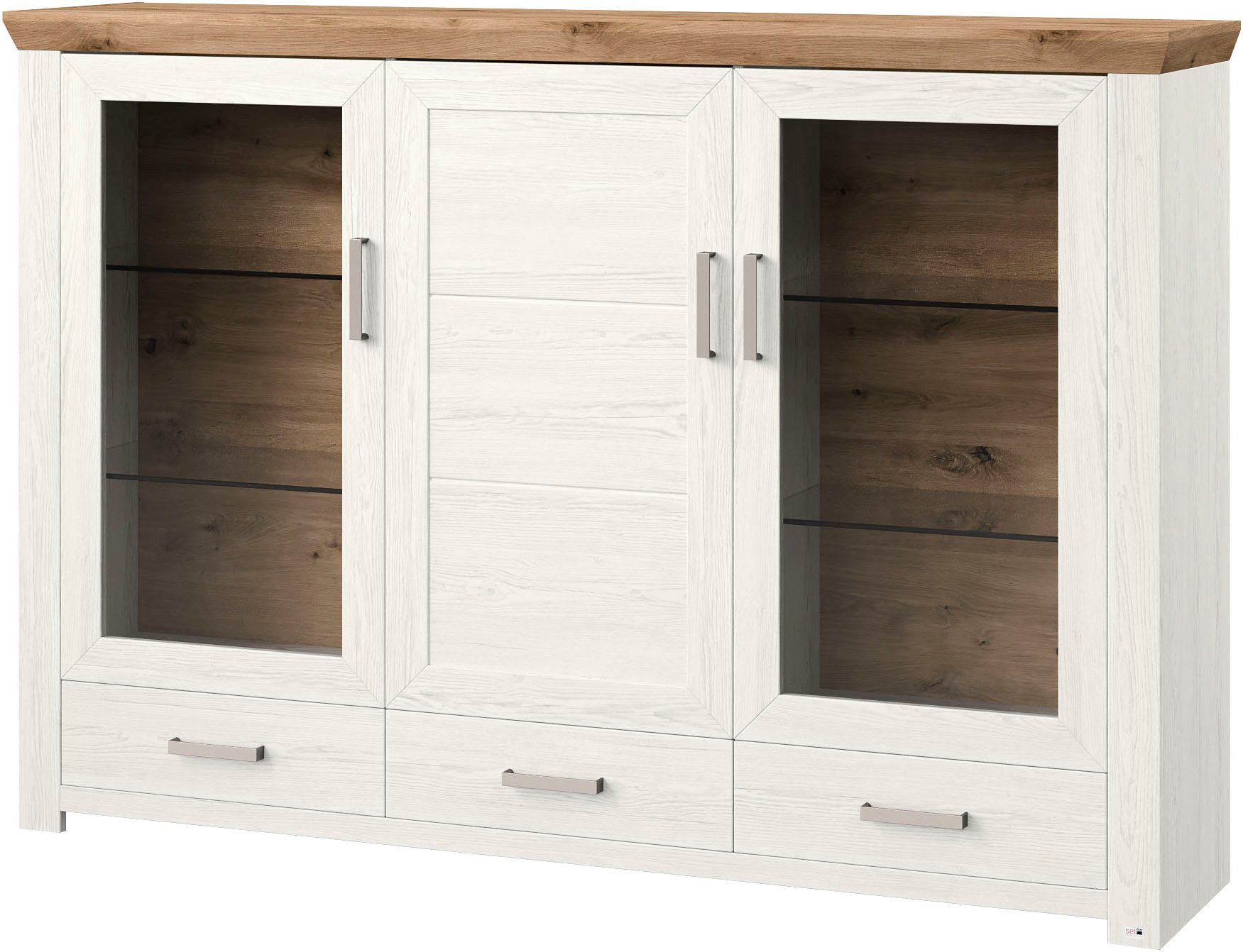 set one by Musterring Highboard York Type 57, met glazen deuren, veel opbergruimte, verlichting optioneel, B 184 cm