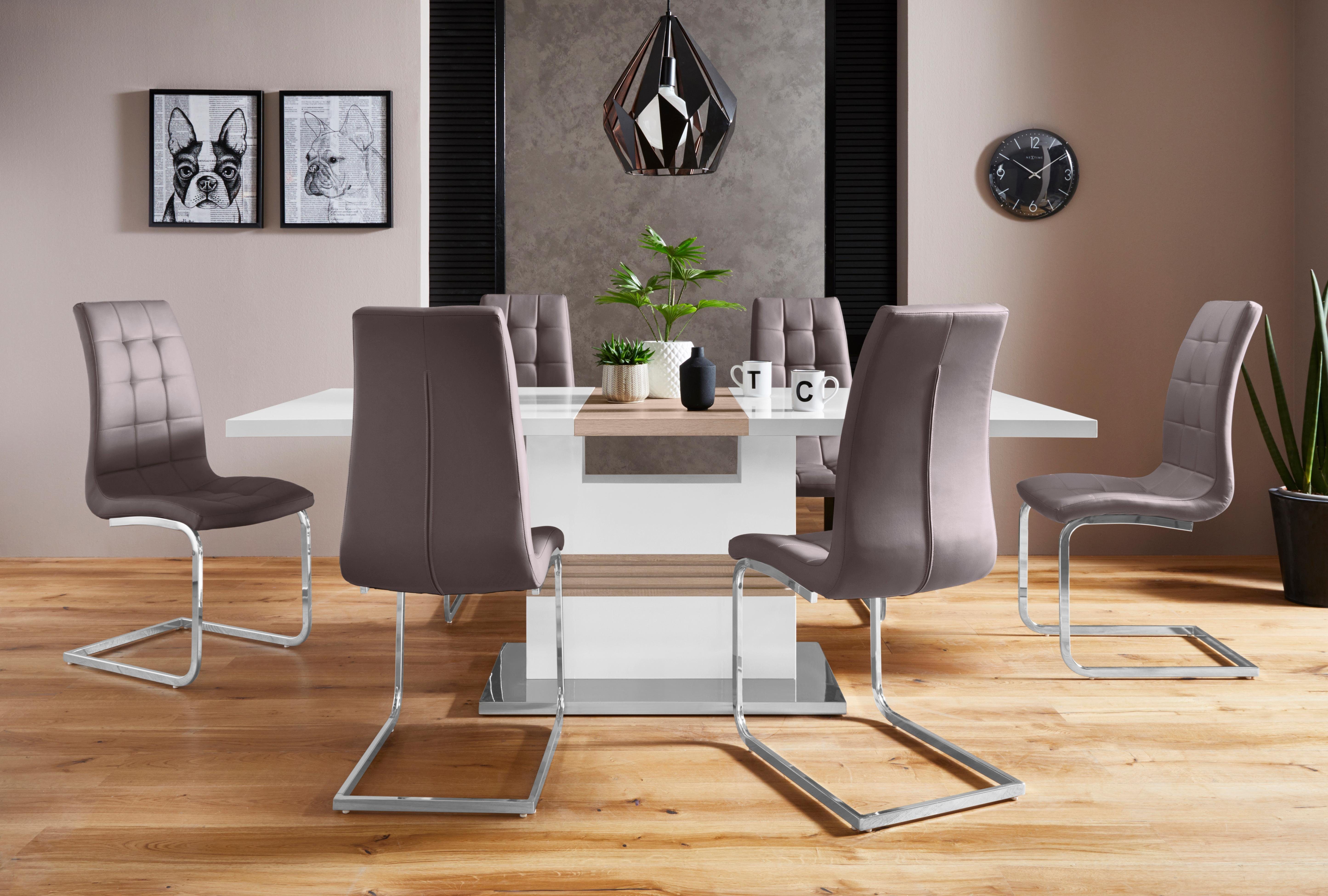 INOSIGN Eethoek Perez/Lola met 4 stoelen, tafel uittrekbaar, breedte 160-200 cm (set, 5-delig) eethoeken wit