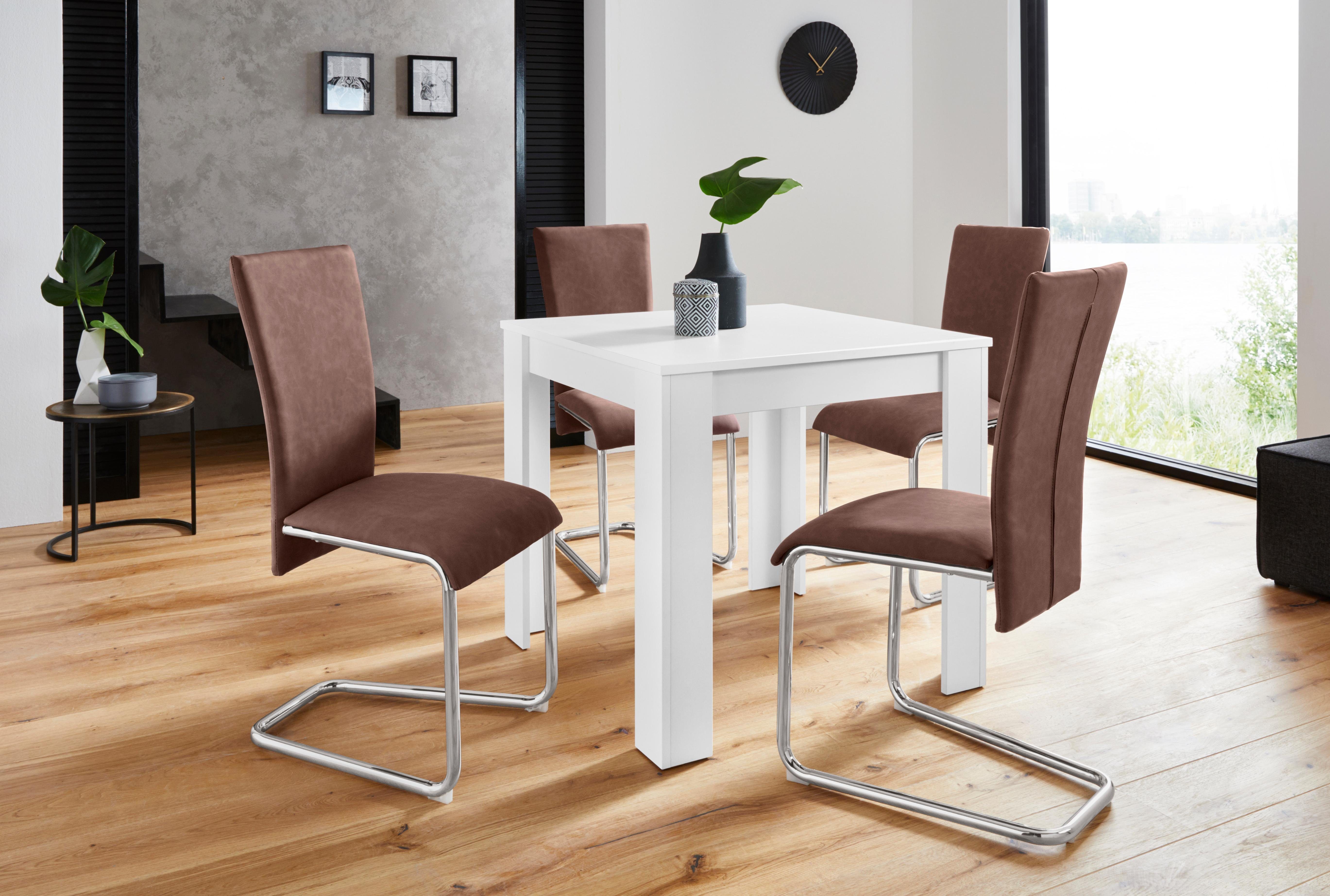 Homexperts Eethoek Nick1-Mulan met 4 stoelen, tafel in wit, breedte 80 cm (set, 5-delig)
