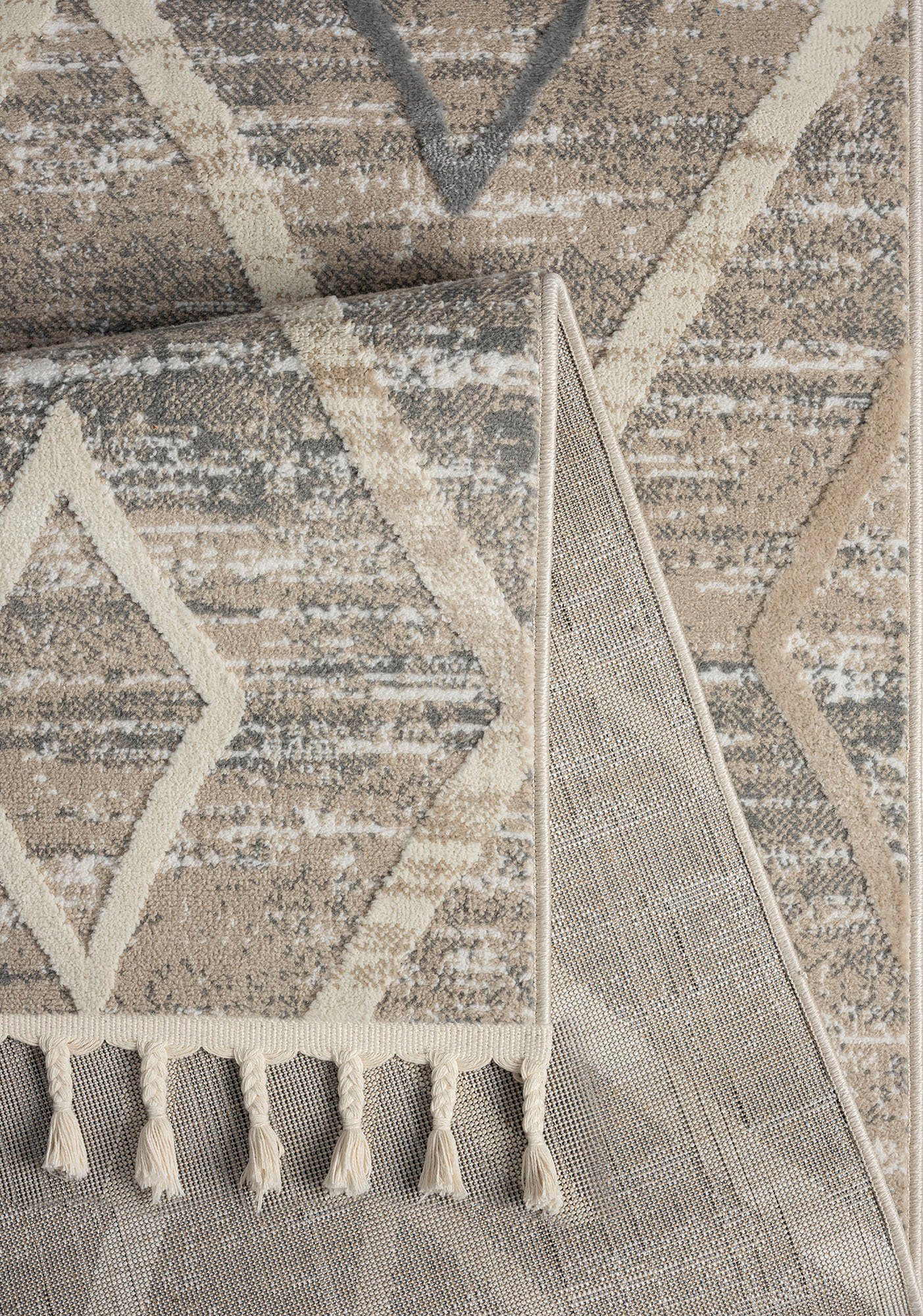 my home Vloerkleed Otilie dichte kwaliteit, wol-look, boho, met franjes en diamanten, scandi
