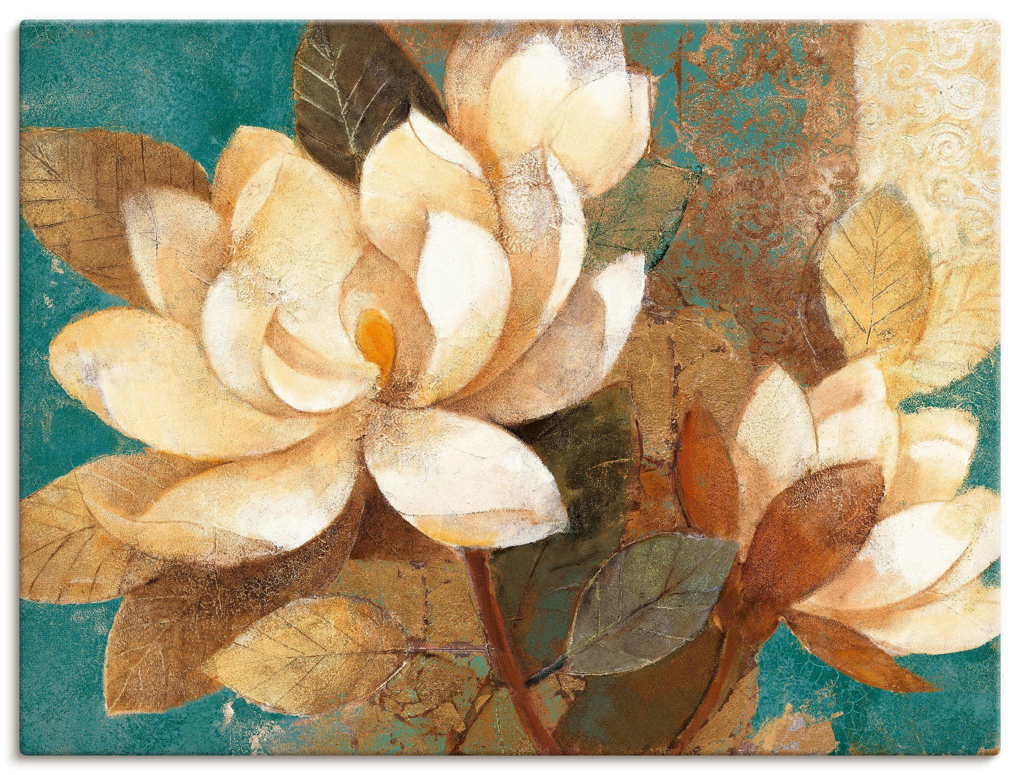 Artland Artprint Turquoise magnolia's in vele afmetingen & productsoorten -artprint op linnen, poster, muursticker / wandfolie ook geschikt voor de badkamer (1 stuk)