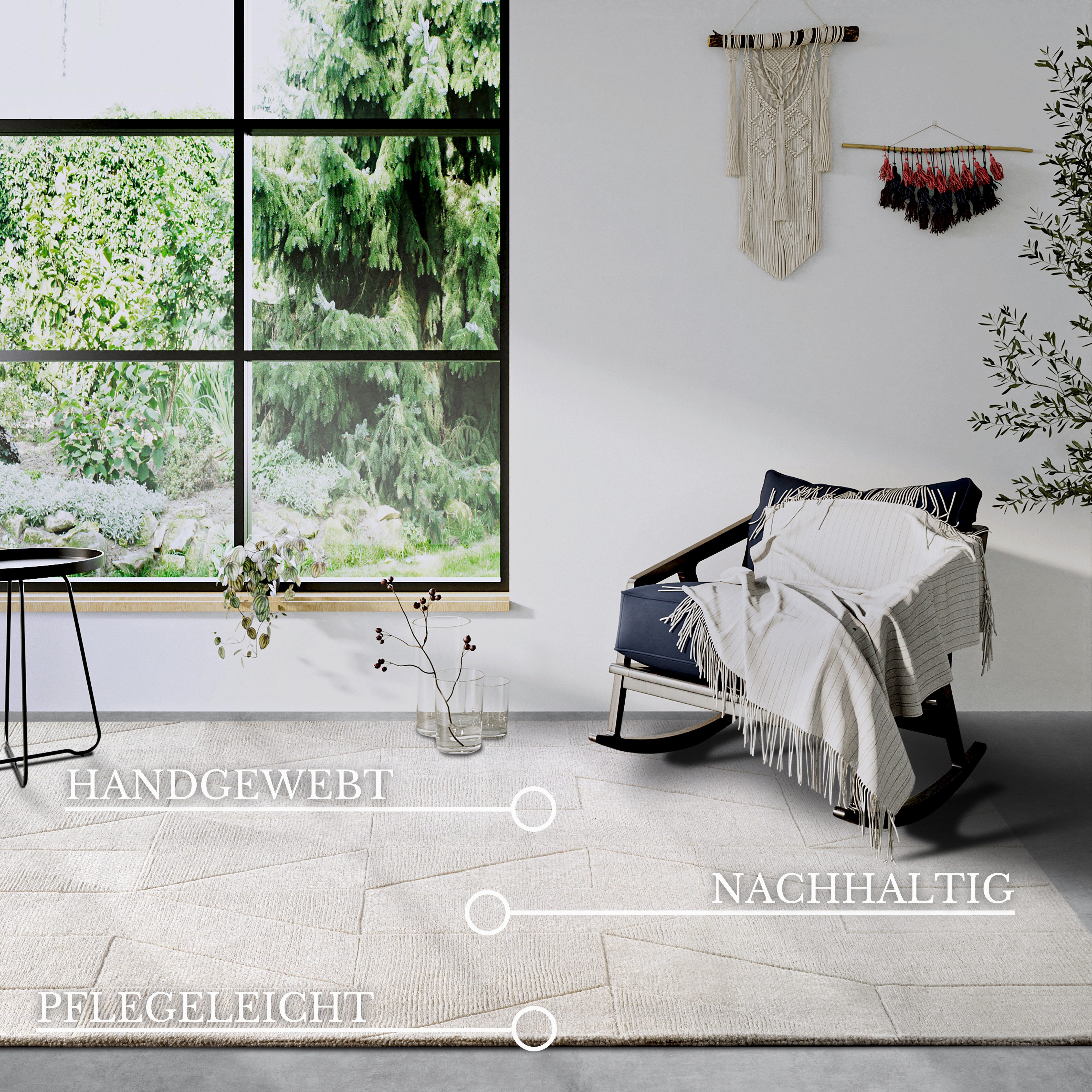 Villeroy & Boch Wollen kleed Ursule Loper, handgeweven, wol, natuur, woonkamer, geometrie, boho