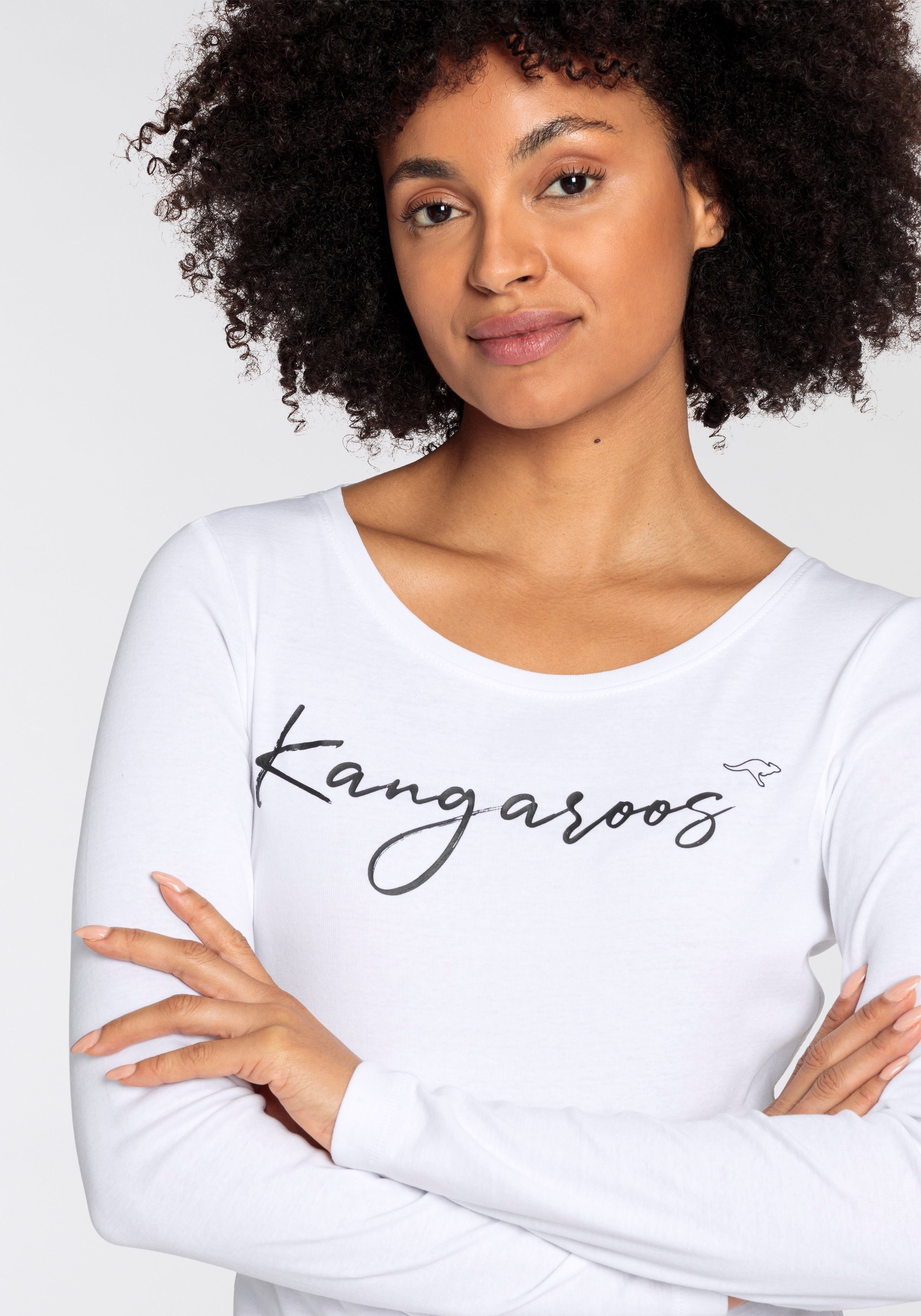 KangaROOS Longsleeve Lange mouwen, zeer figuurvolgend, van ribstof, van 100% katoen