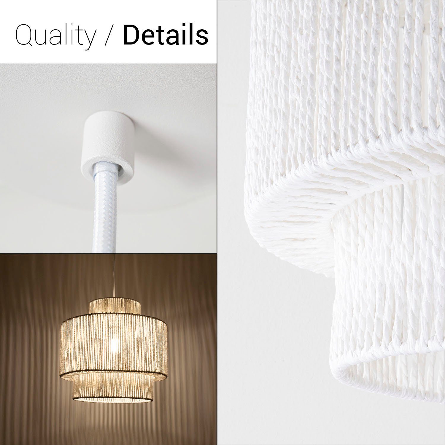 Paco Home Hanglamp Hugo Lupita Woonkamer eetkamer rattan look Boho lampenkap papier