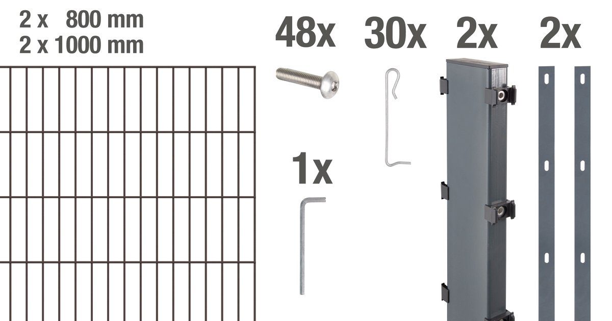 GAH Alberts Schanskorf Gabionen-basisset Step² antraciet, hoogte: 100 en 18 cm, breedte: 2m, om in beton te verankeren (set) hekken maat 2 m x 180 cm